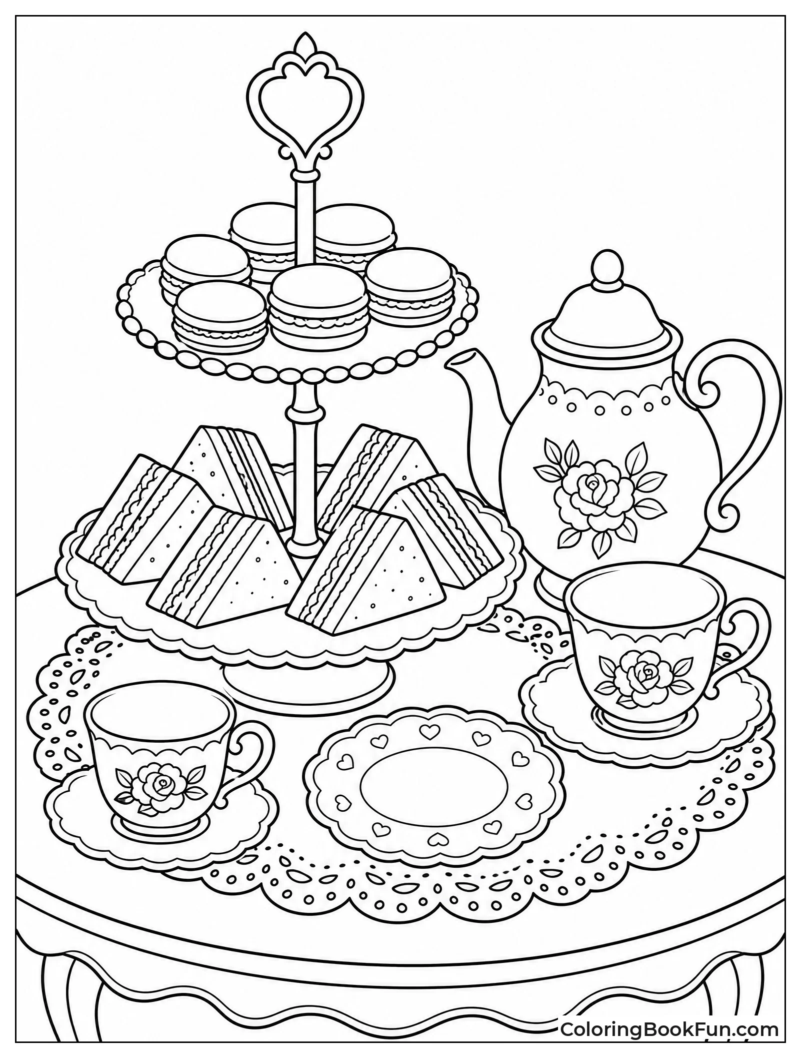Tiered Stand Holds Macarons and Tea