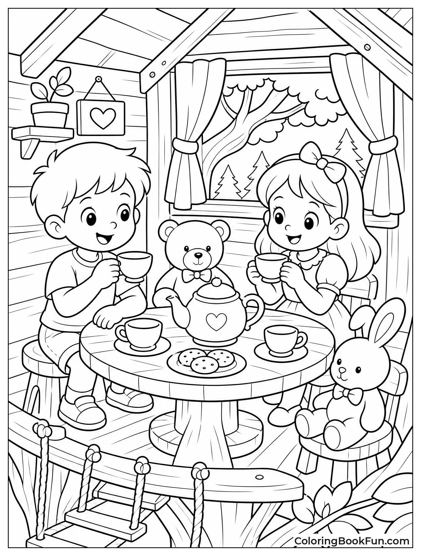 Kids Sip Tea in Treehouse