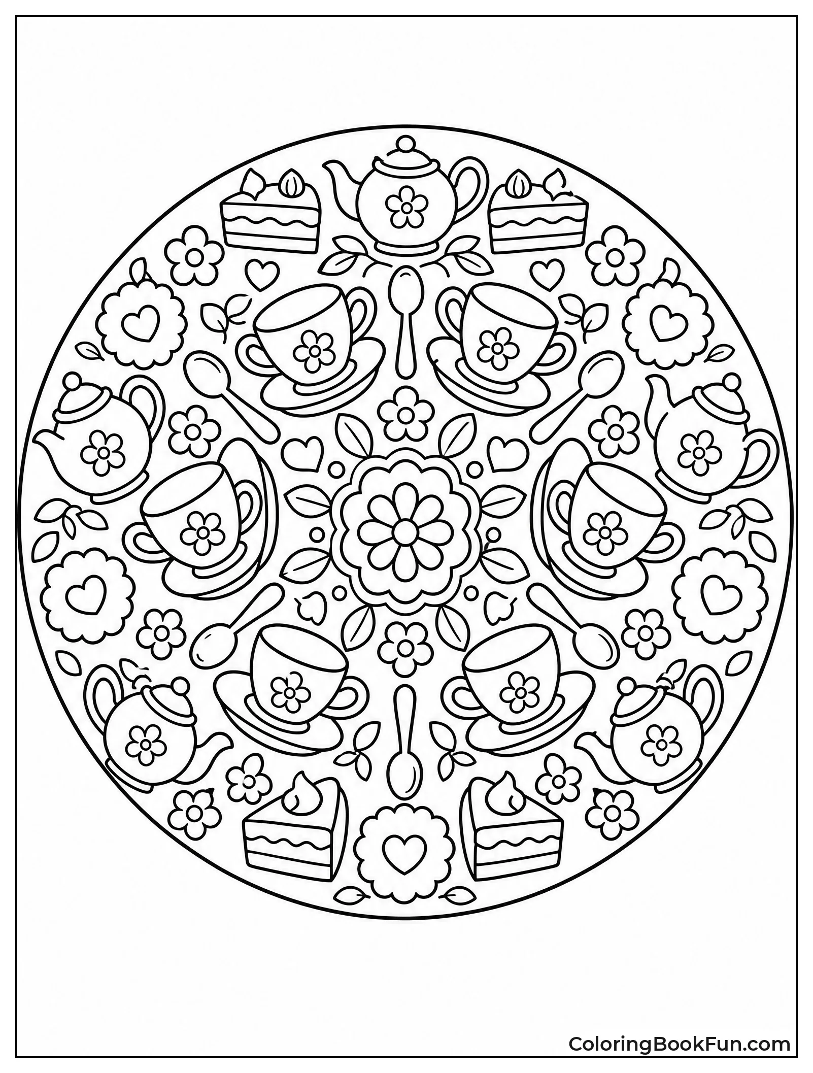 Mandala Made of Teacups and Flowers