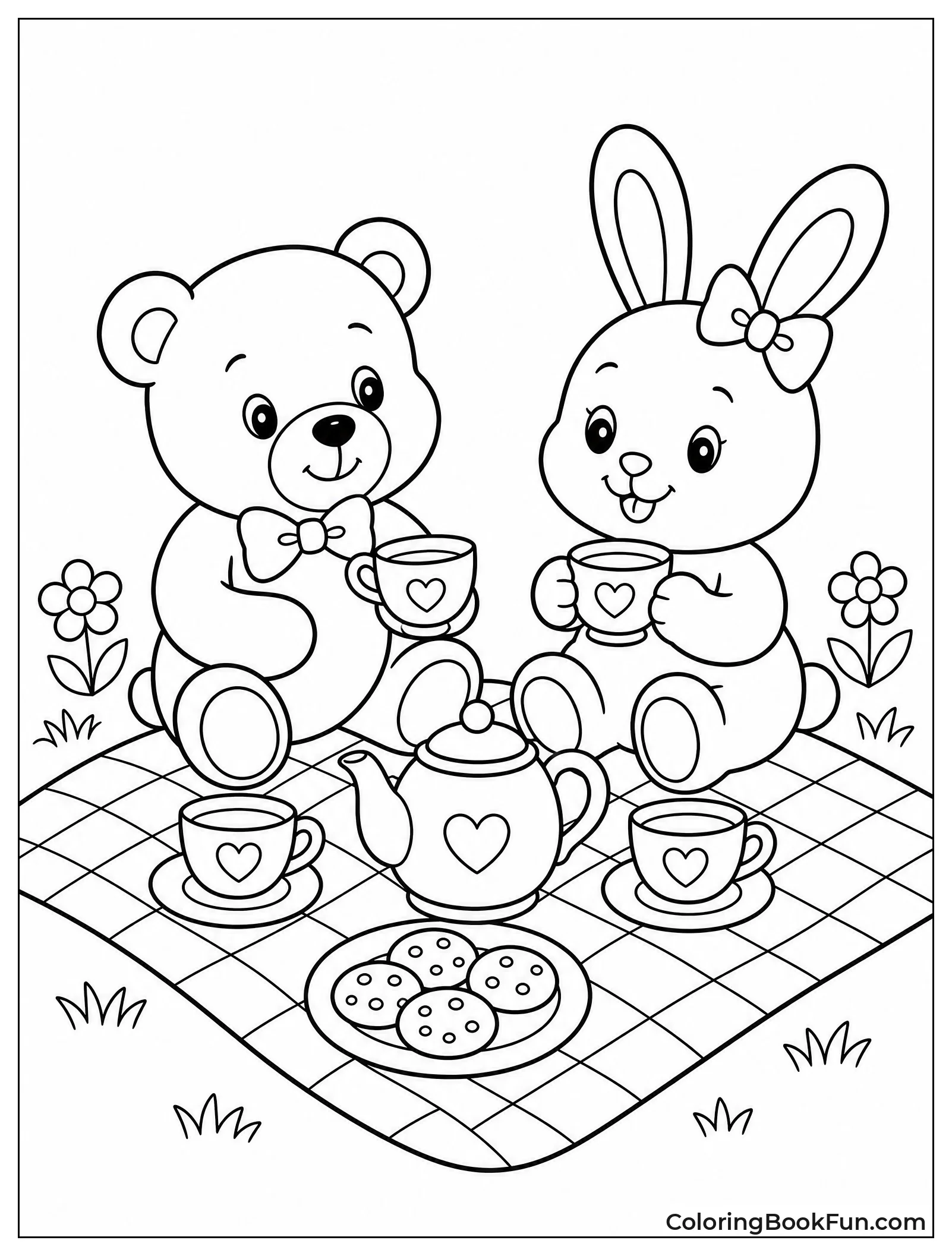 Teddy Bear and Bunny Share Tea