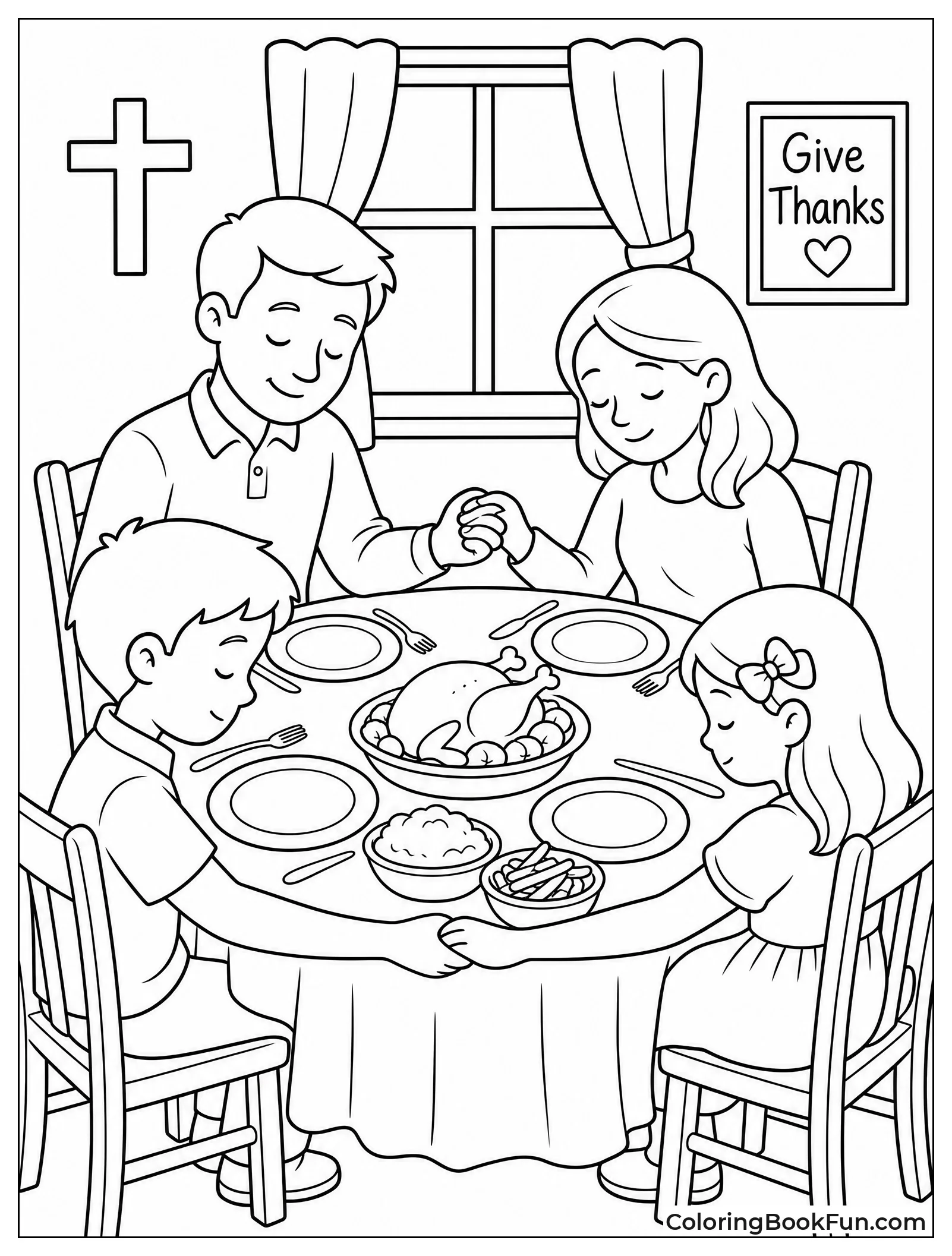 Family Giving Thanks at Meal