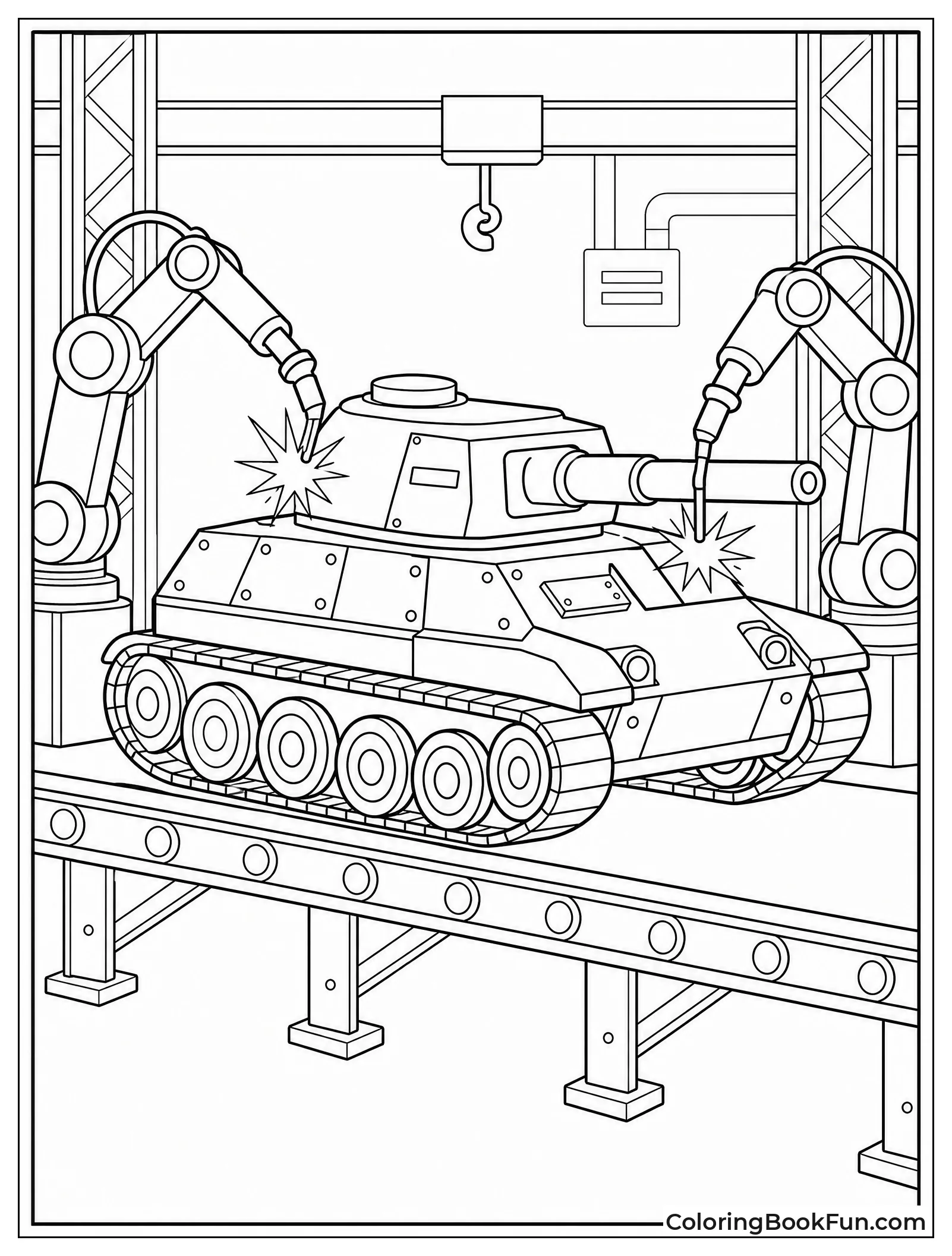 Robots Assembling Tank on Line