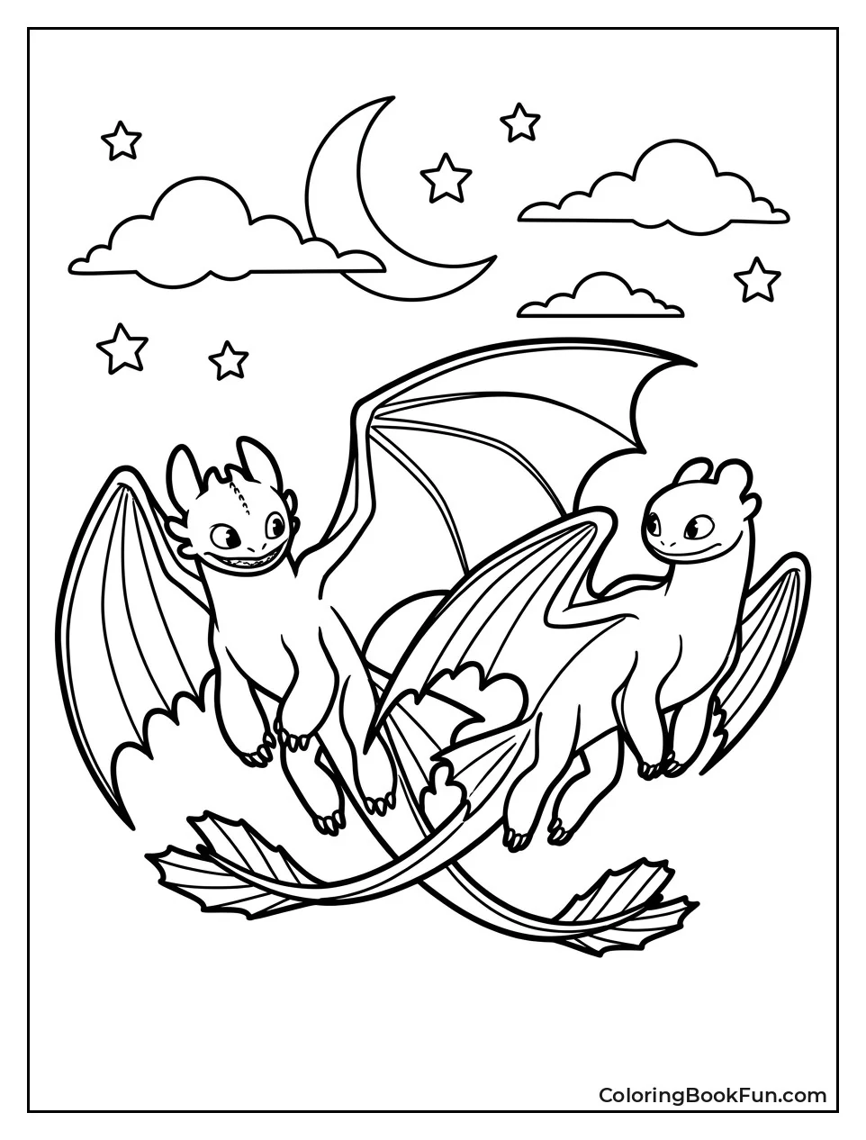 Toothless Flying beside Light Fury