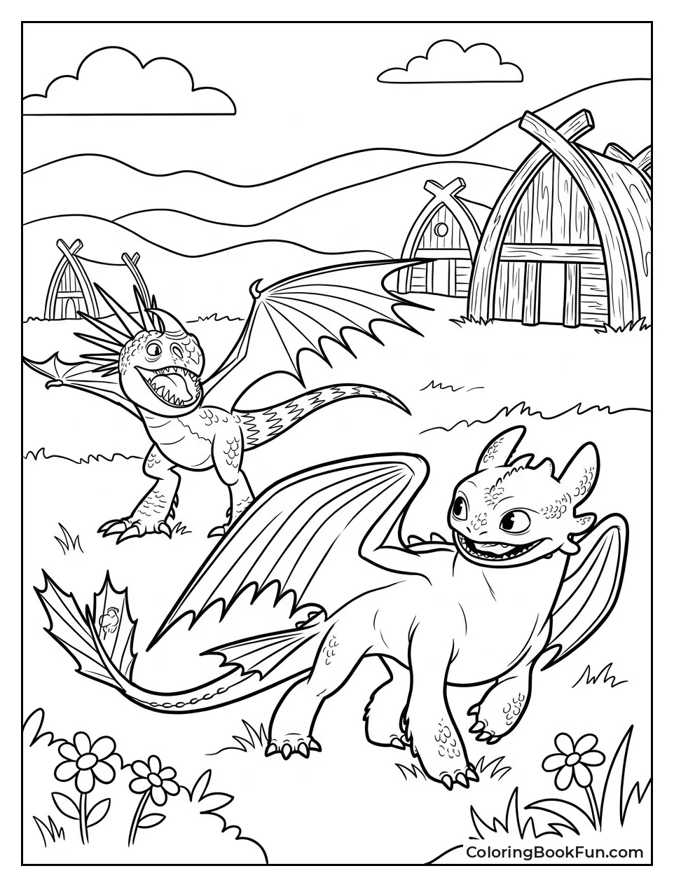 Toothless Chasing Stormfly in Field