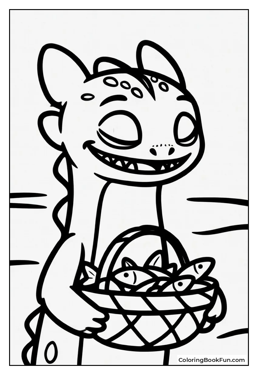 Toothless Eating Fish from Basket