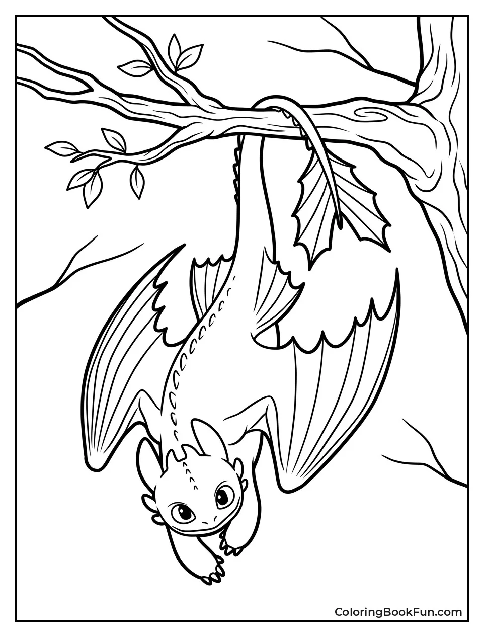 Toothless Hanging from Tree Branch