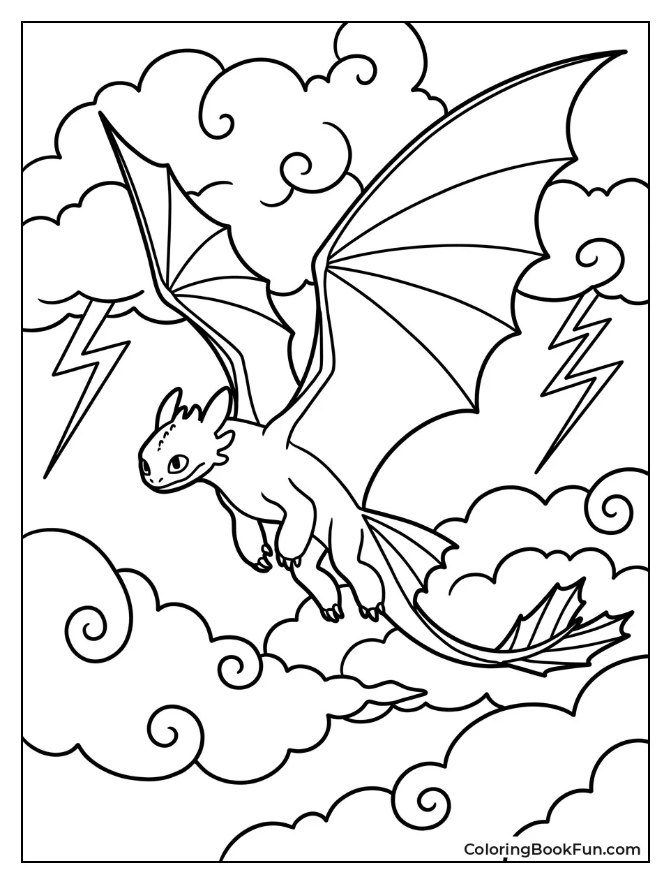 Toothless Soaring through Storm Clouds