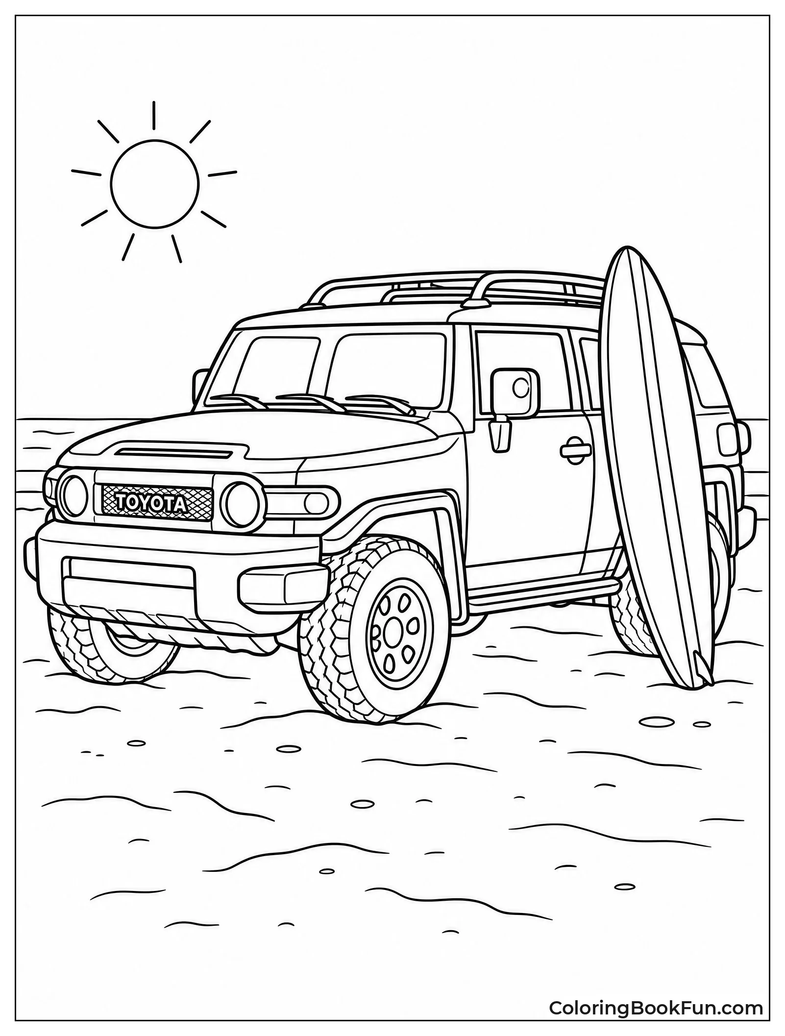 FJ Cruiser at Beach with Surfboard