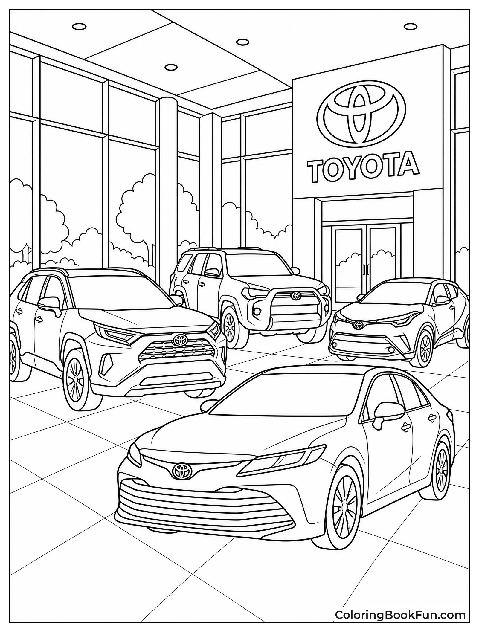 Toyotas in Bright Showroom