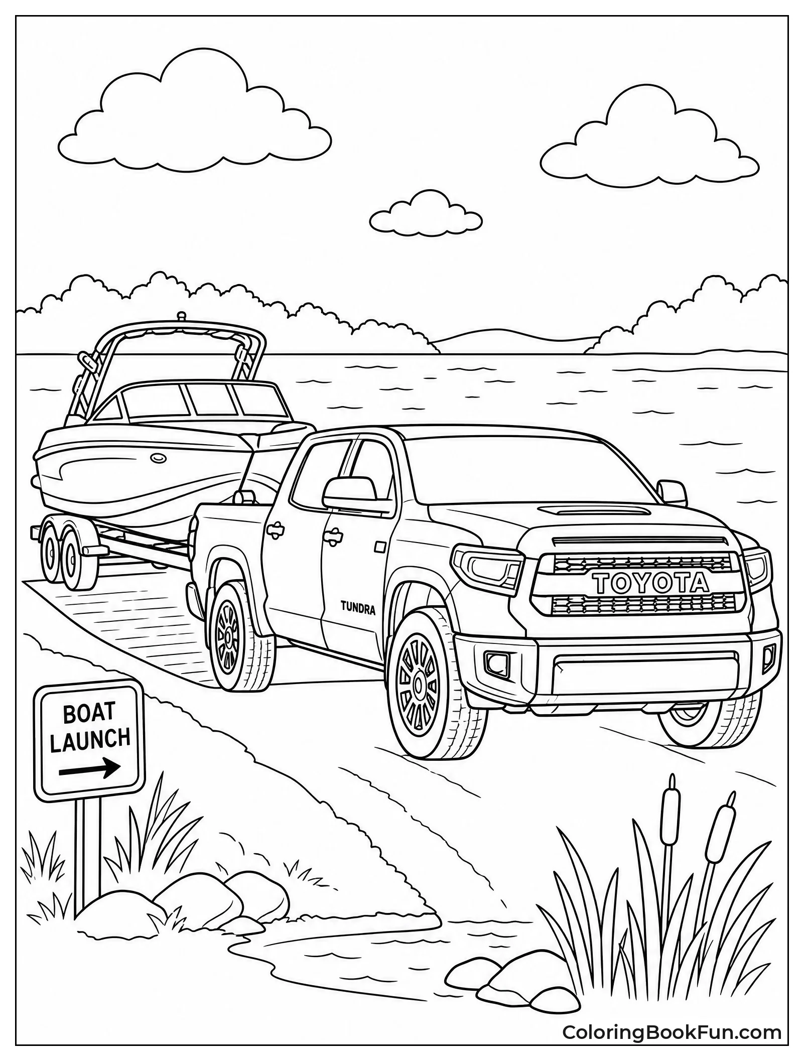 Tundra Towing Boat to Lake