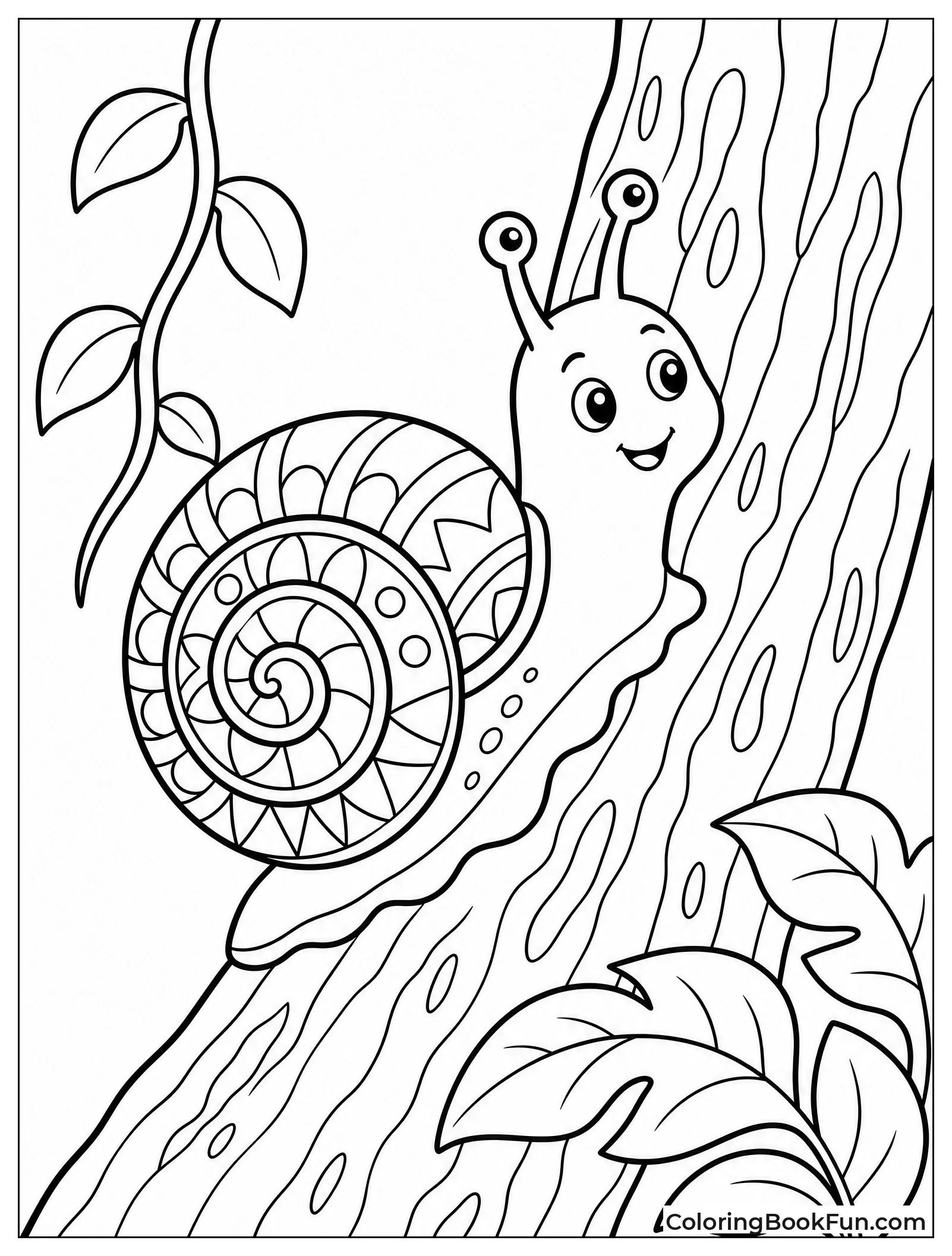 Tropical Snail Climbs Tree Trunk