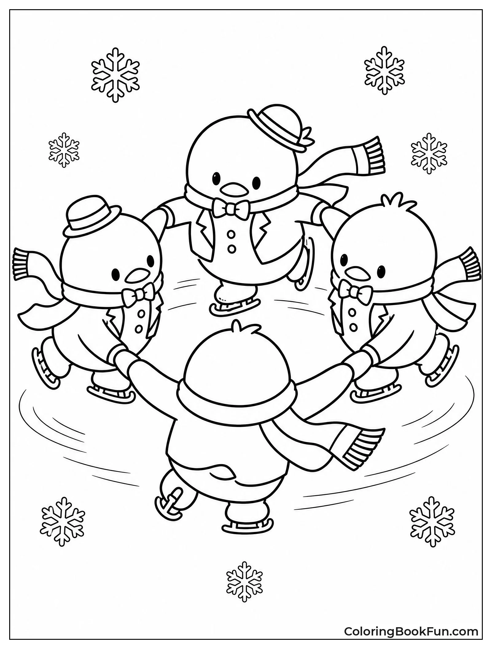 Penguins Ice Skating in Circle