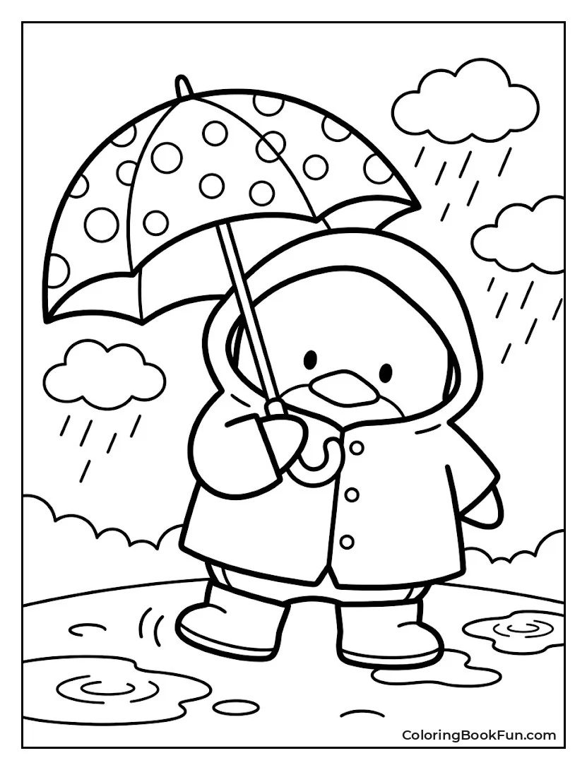 Sam in Raincoat with Umbrella