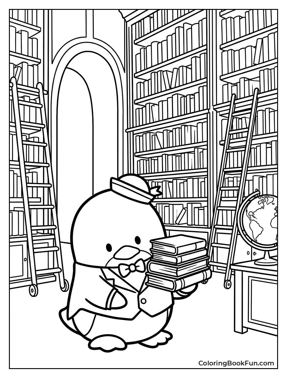 Sam in Grand Library with Books