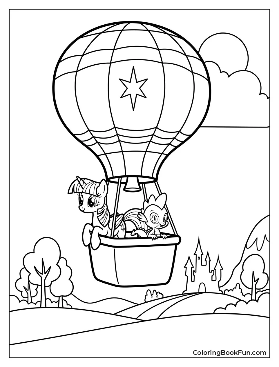 Twilight and Spike in Hot Air Balloon
