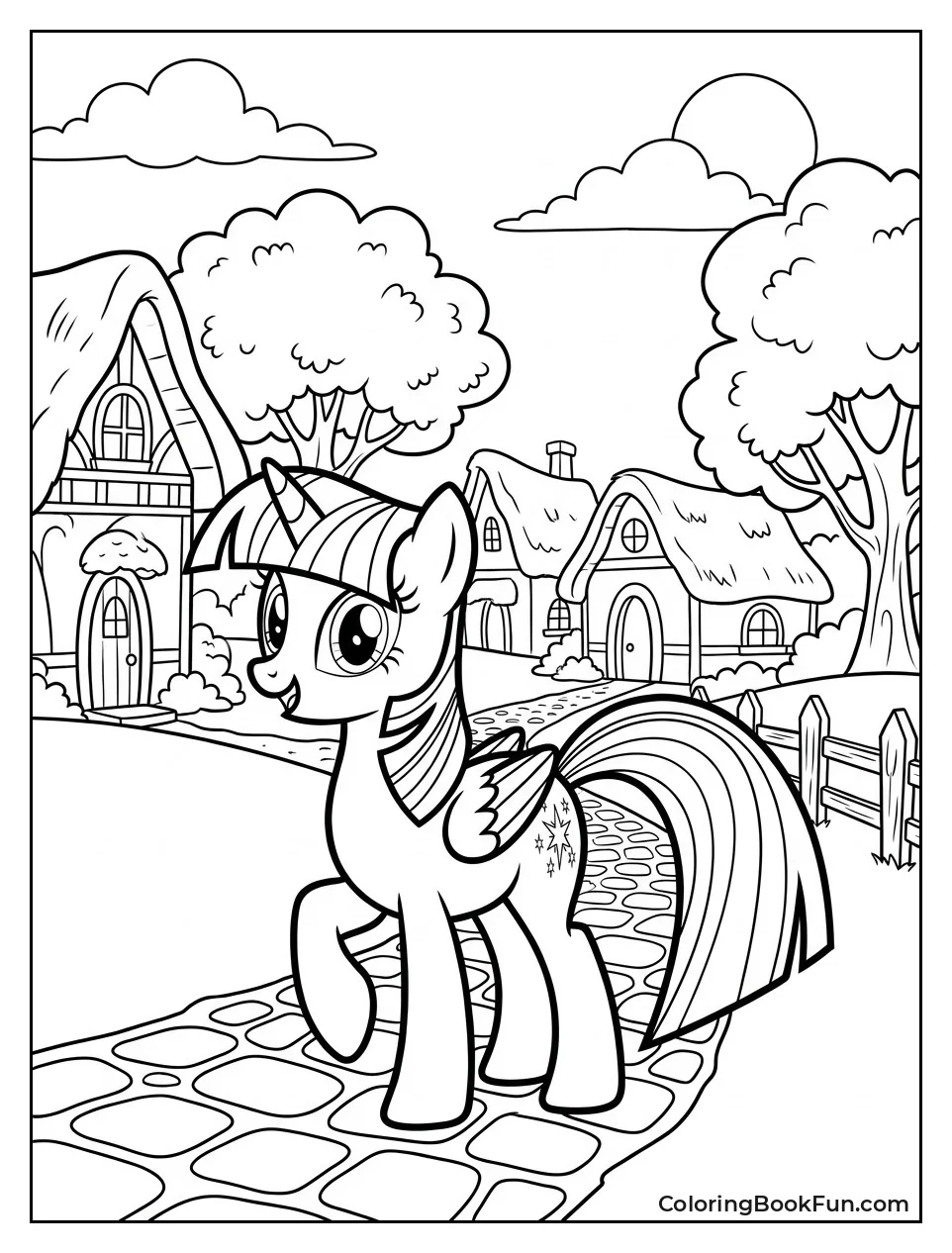 Twilight Walking Through Ponyville Streets