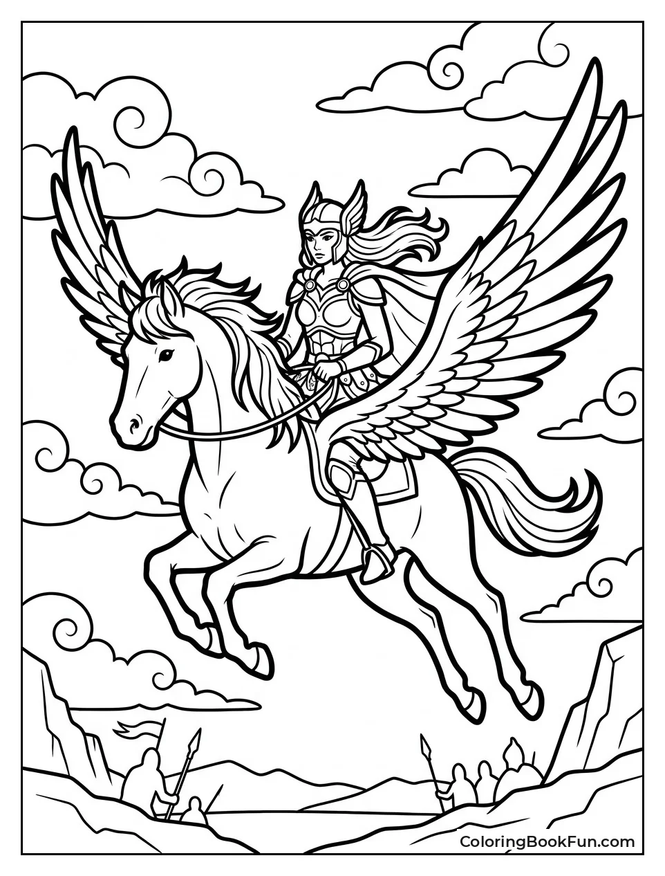 Valkyrie Riding Pegasus in Battle