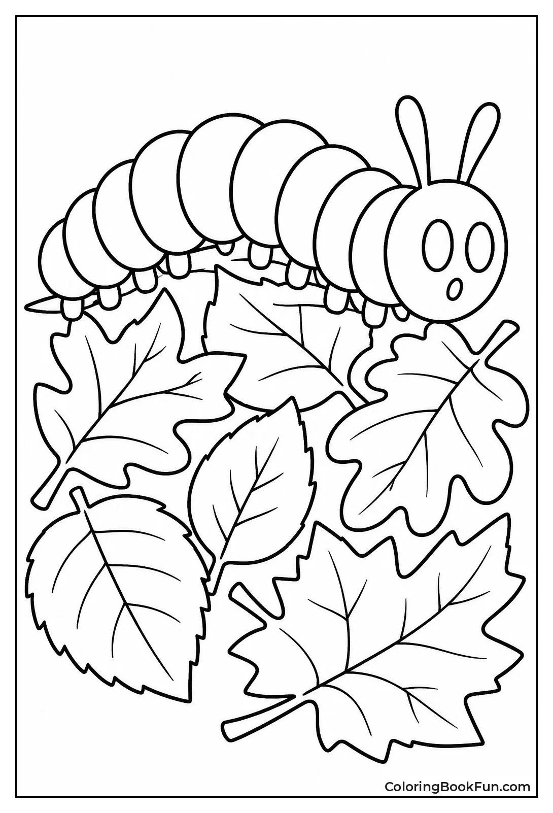 Caterpillar Crawling on Autumn Leaves