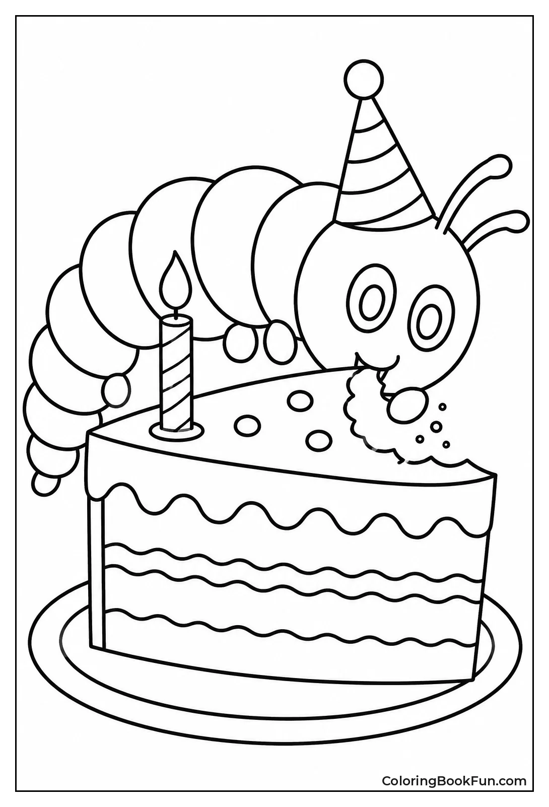 Caterpillar in Party Hat Eating Cake