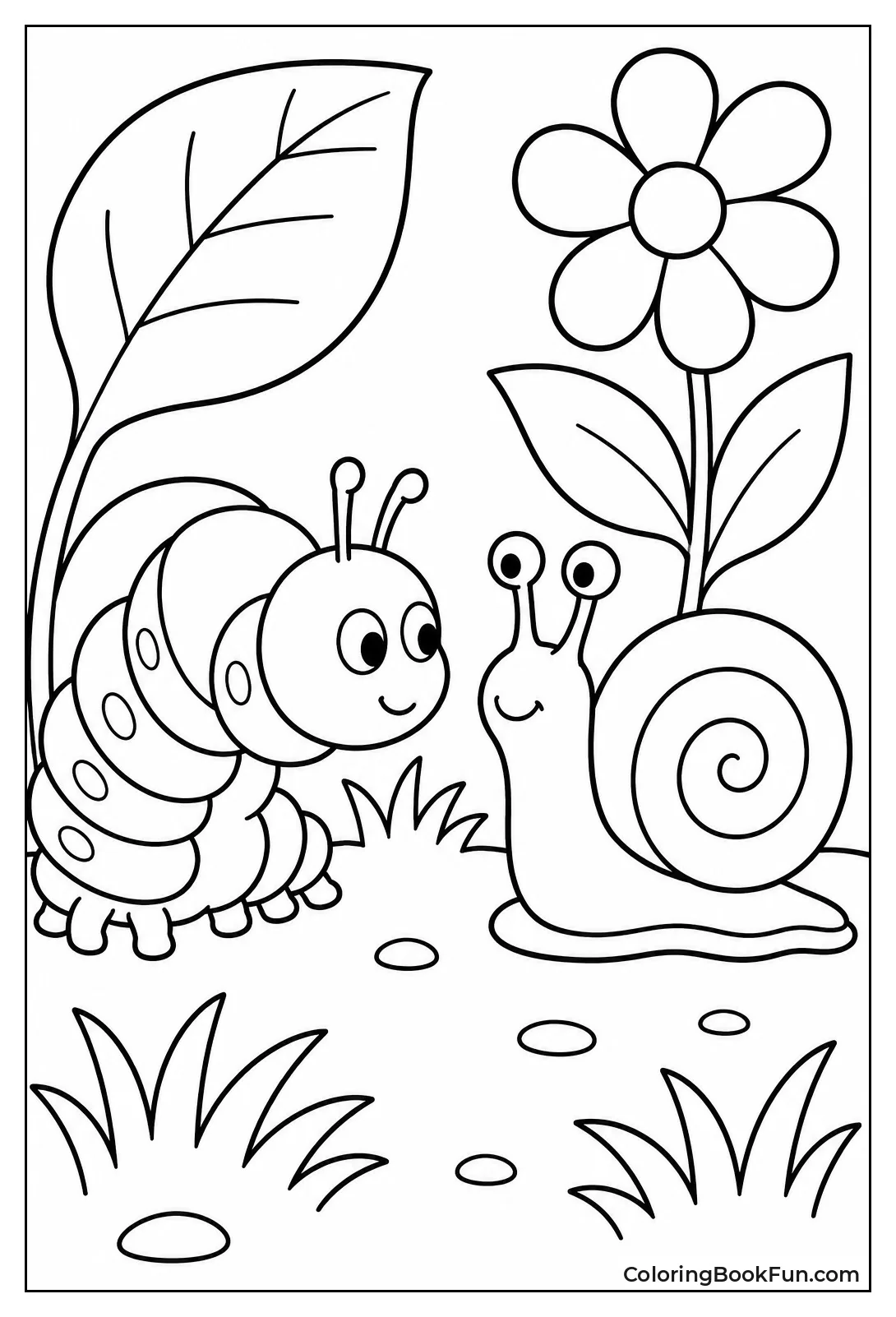 Caterpillar Meeting Friendly Snail in Garden