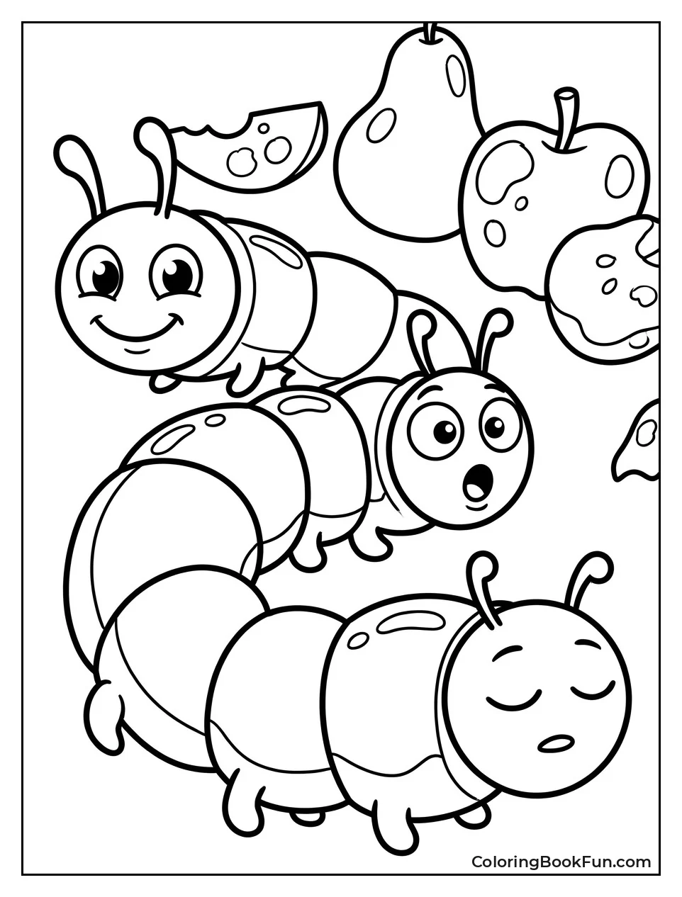 Three Caterpillar Faces with Expressions