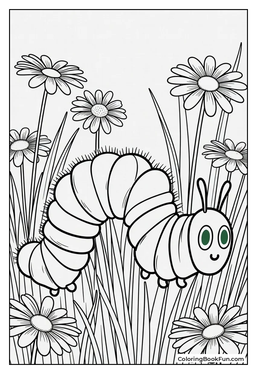 Caterpillar in Field of Flowers