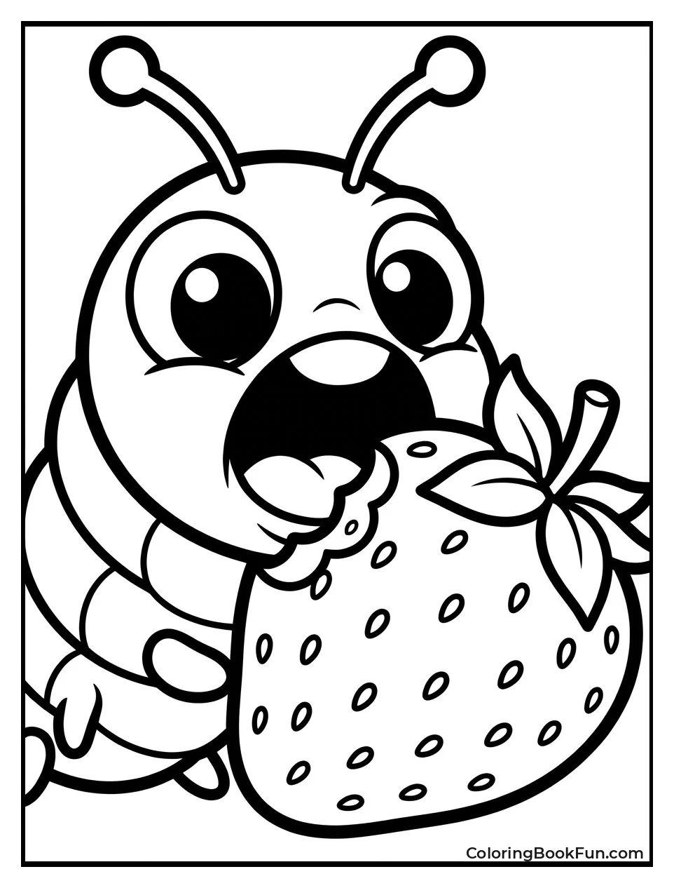 Caterpillar Biting into Juicy Strawberry