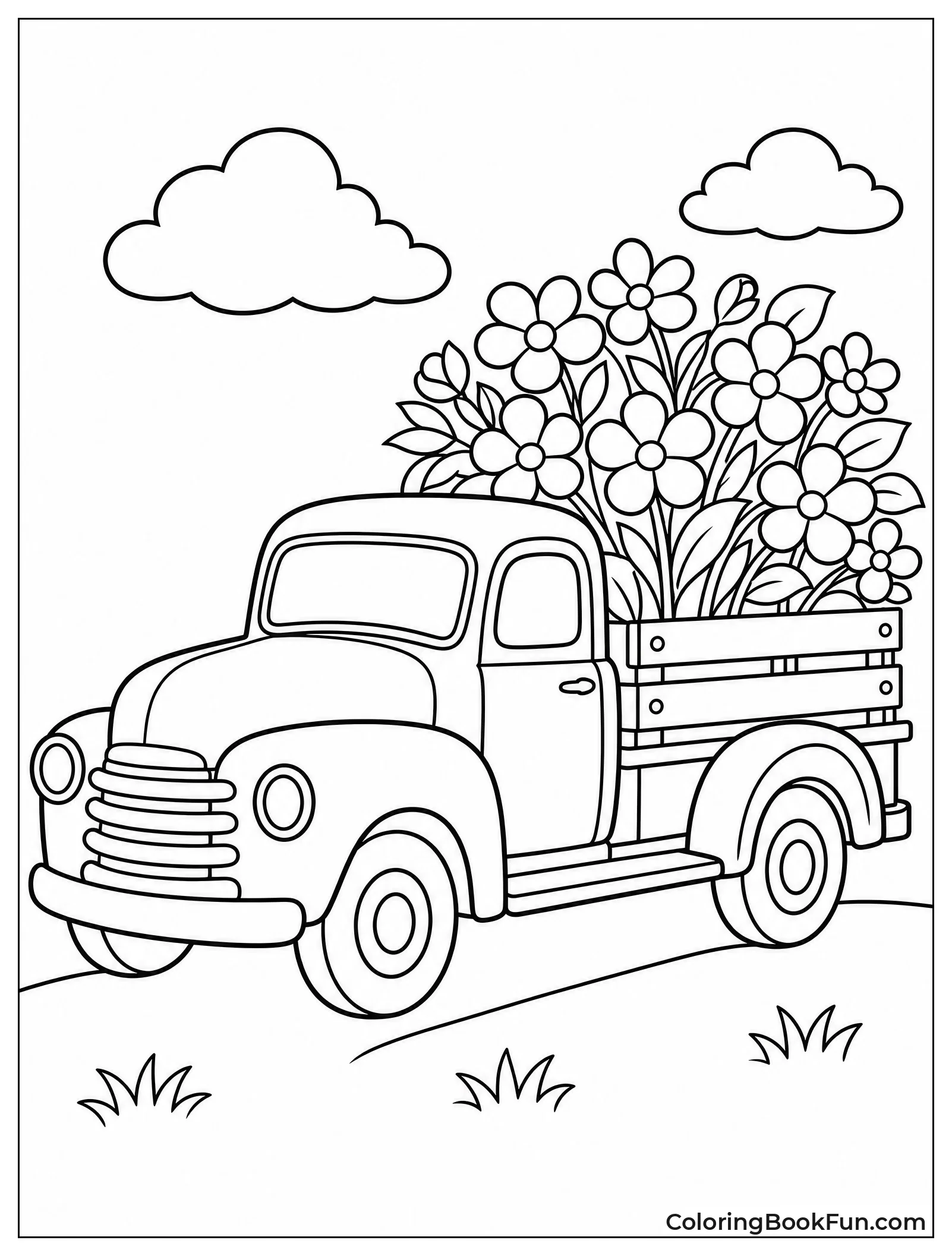 Old Pickup Truck Carrying Blue Flowers