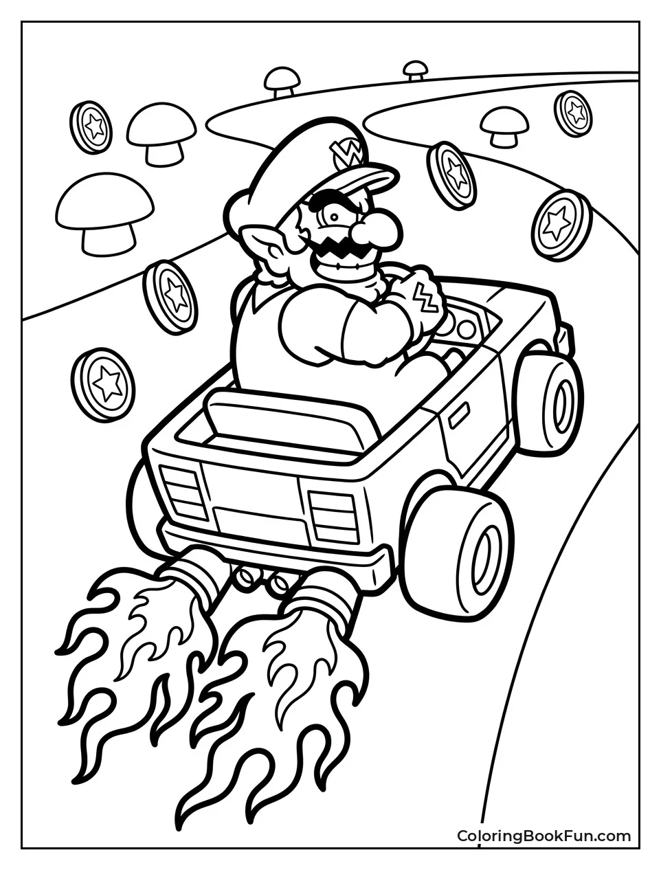 Wario Speeds in His Kart