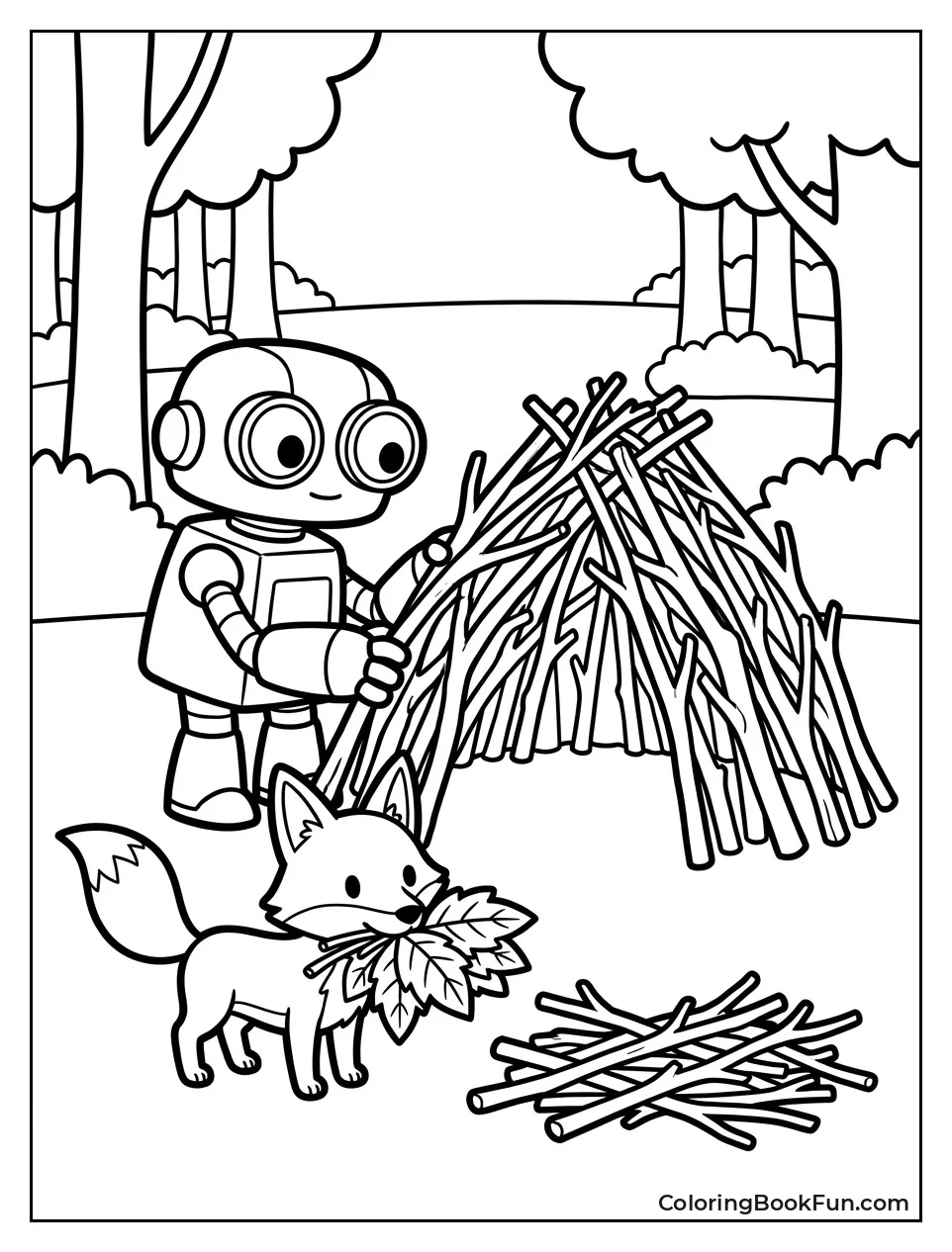 Roz and Fink Build Shelter