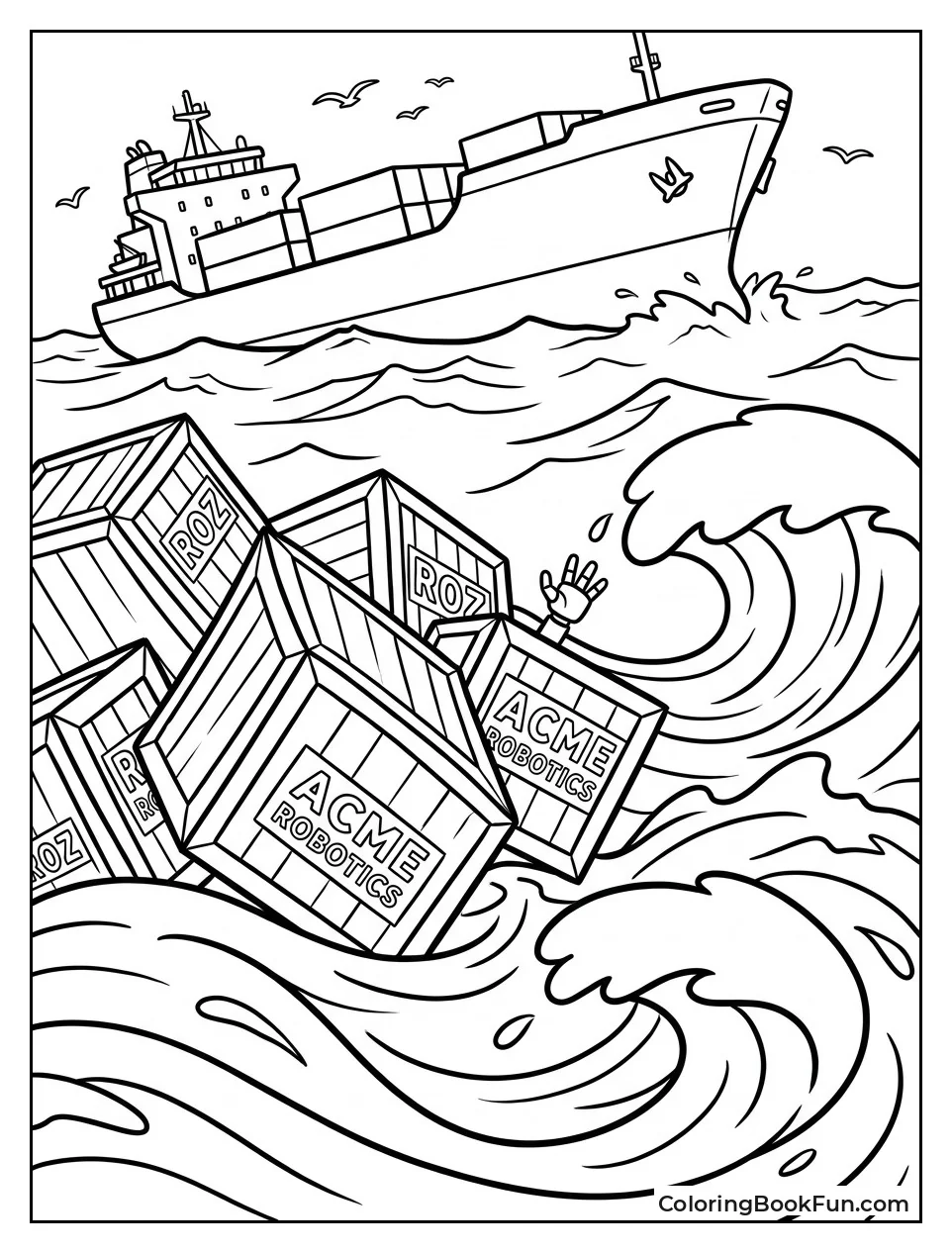 Crates Fall into Rough Waves