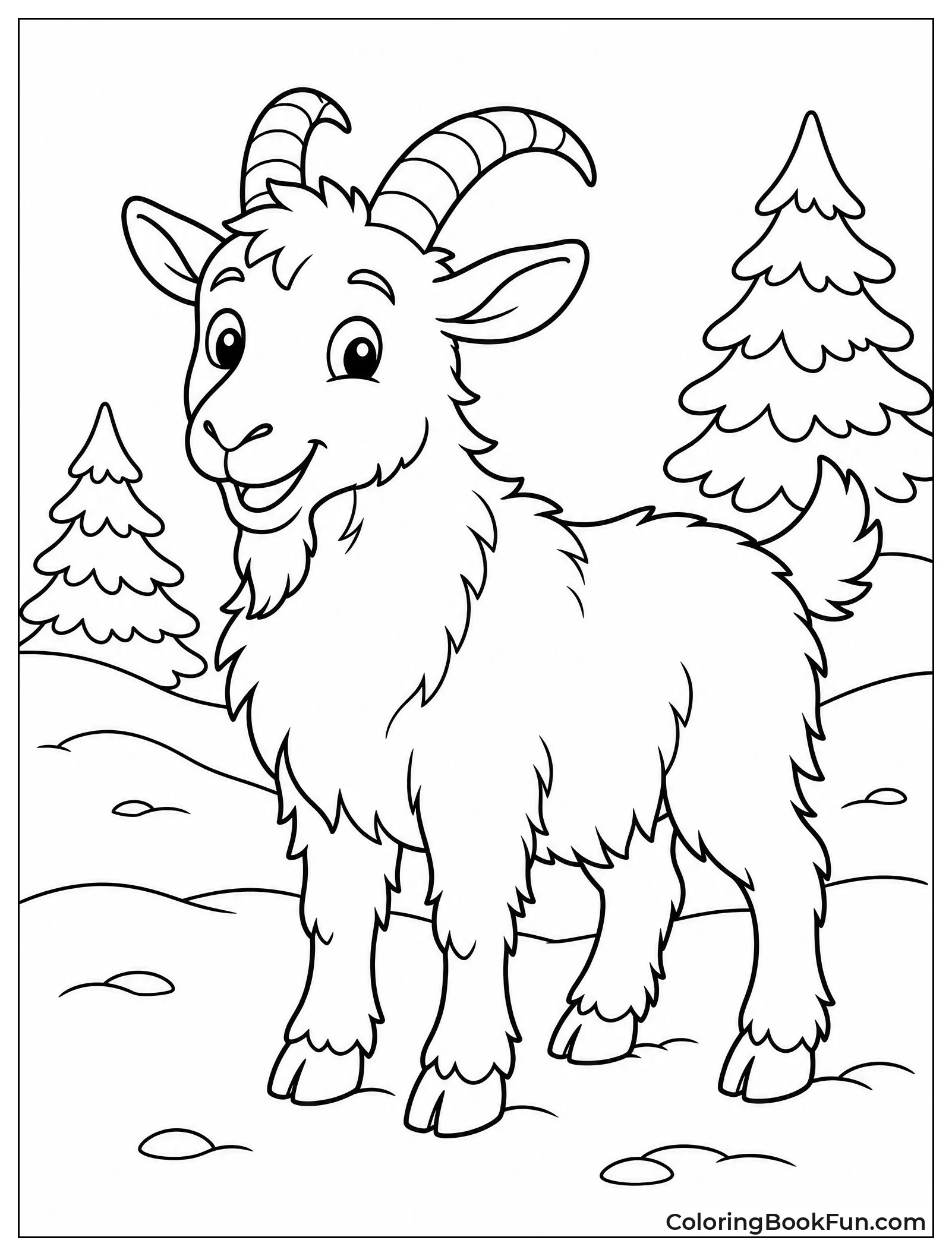 Shaggy Goat in Snowy Woods