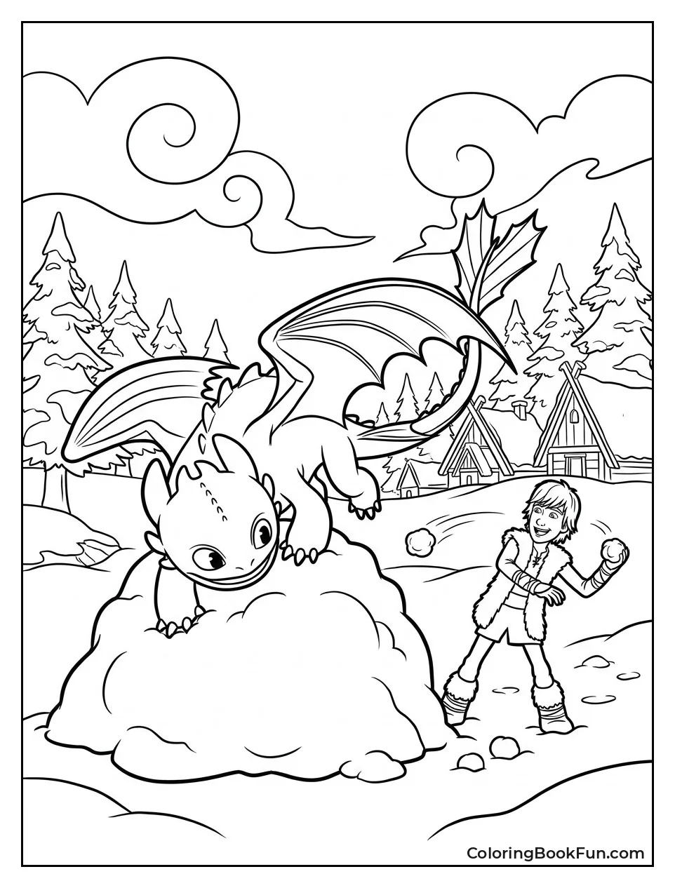 Toothless Playing in Winter Snow