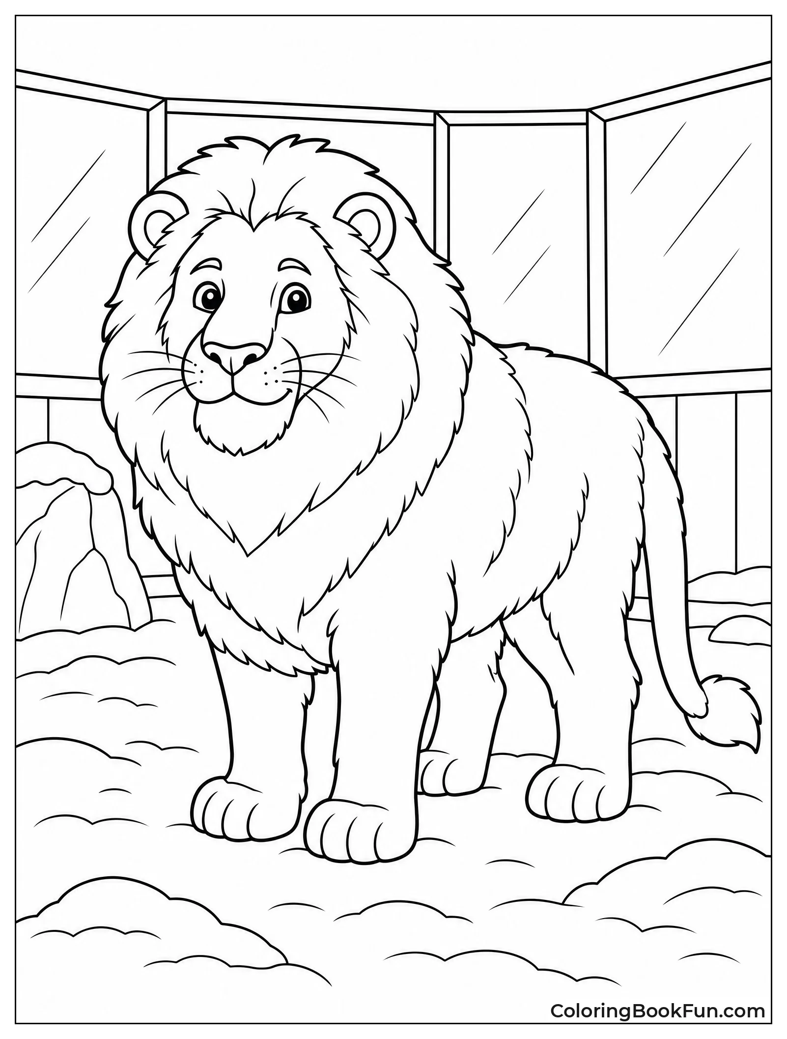 Lion in Snow at Zoo