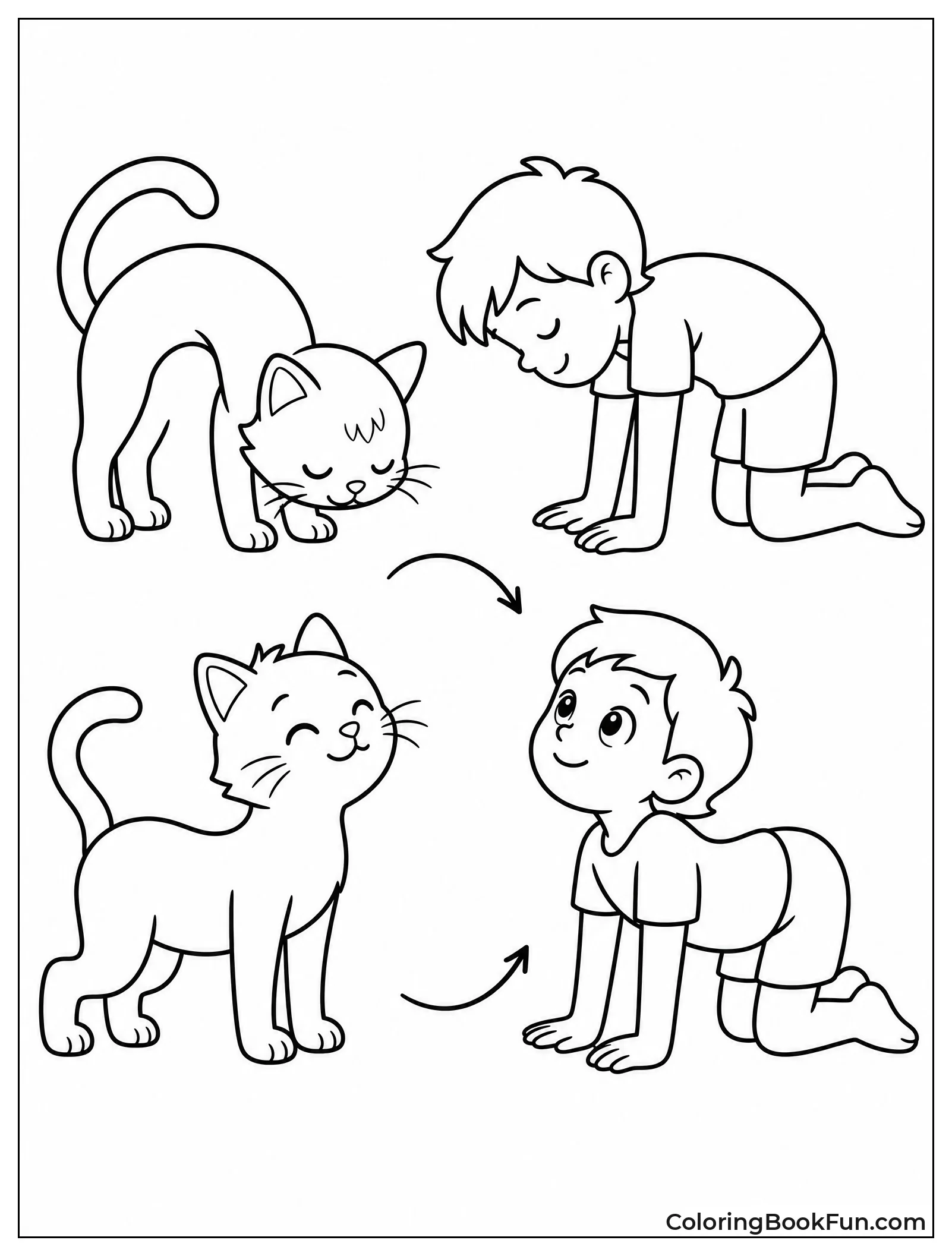 Cat and Kid Flowing in Yoga