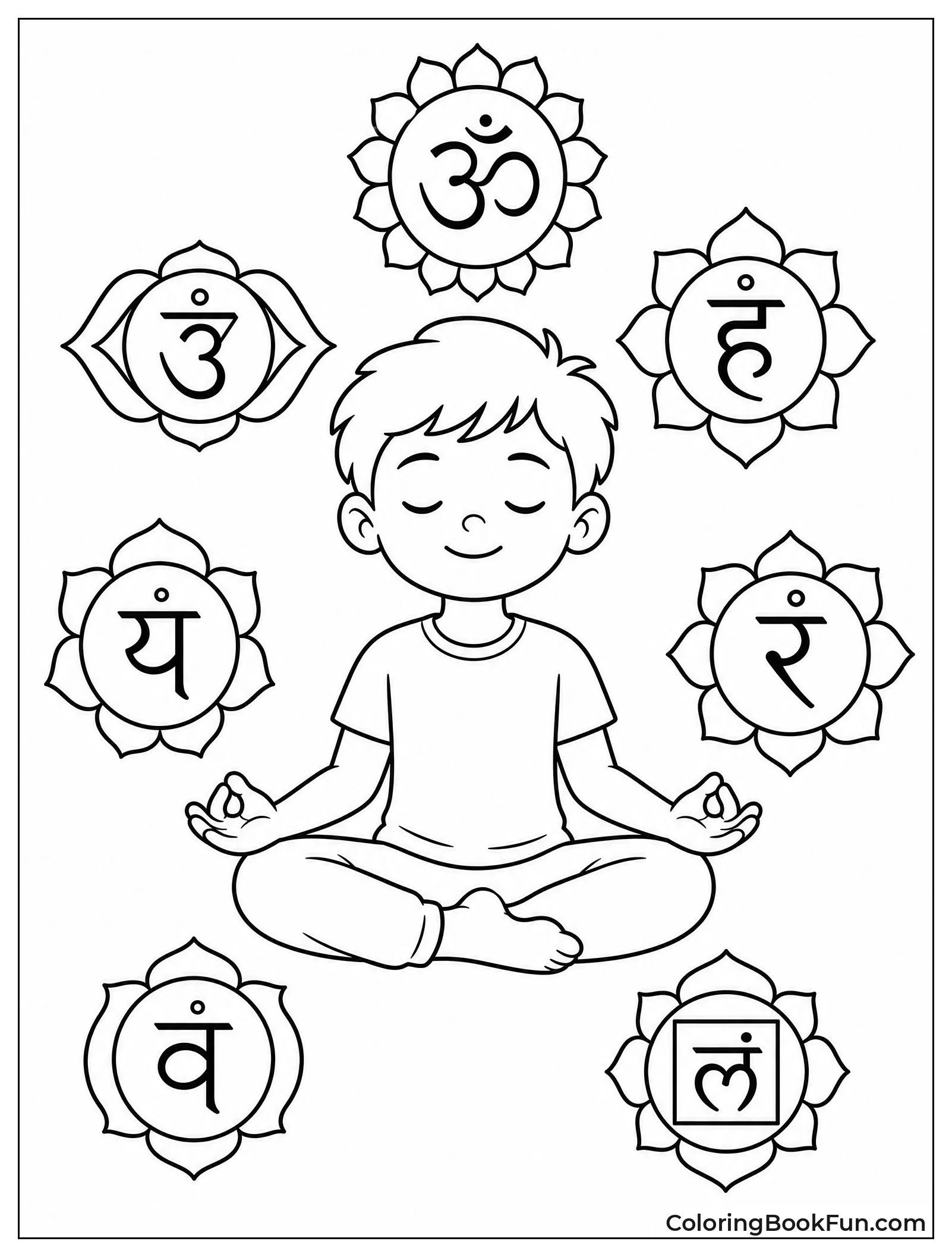 Meditating Child with Chakra Flowers