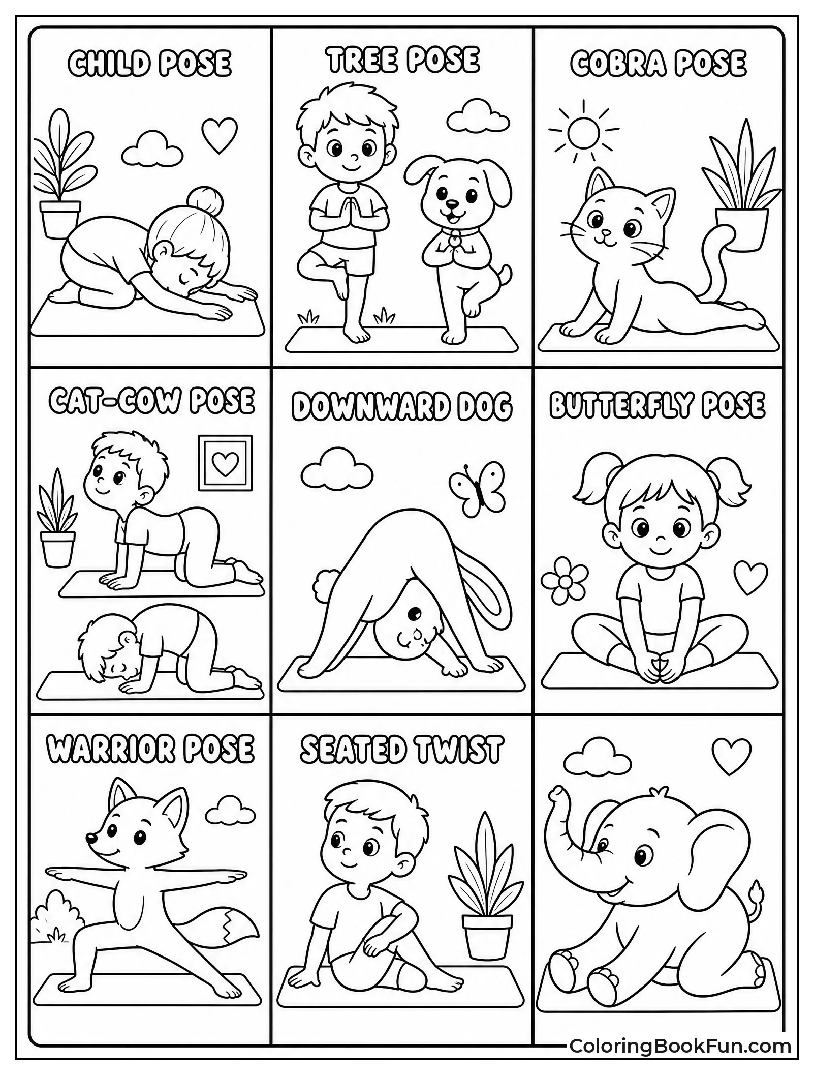 Grid of Fun Yoga Poses