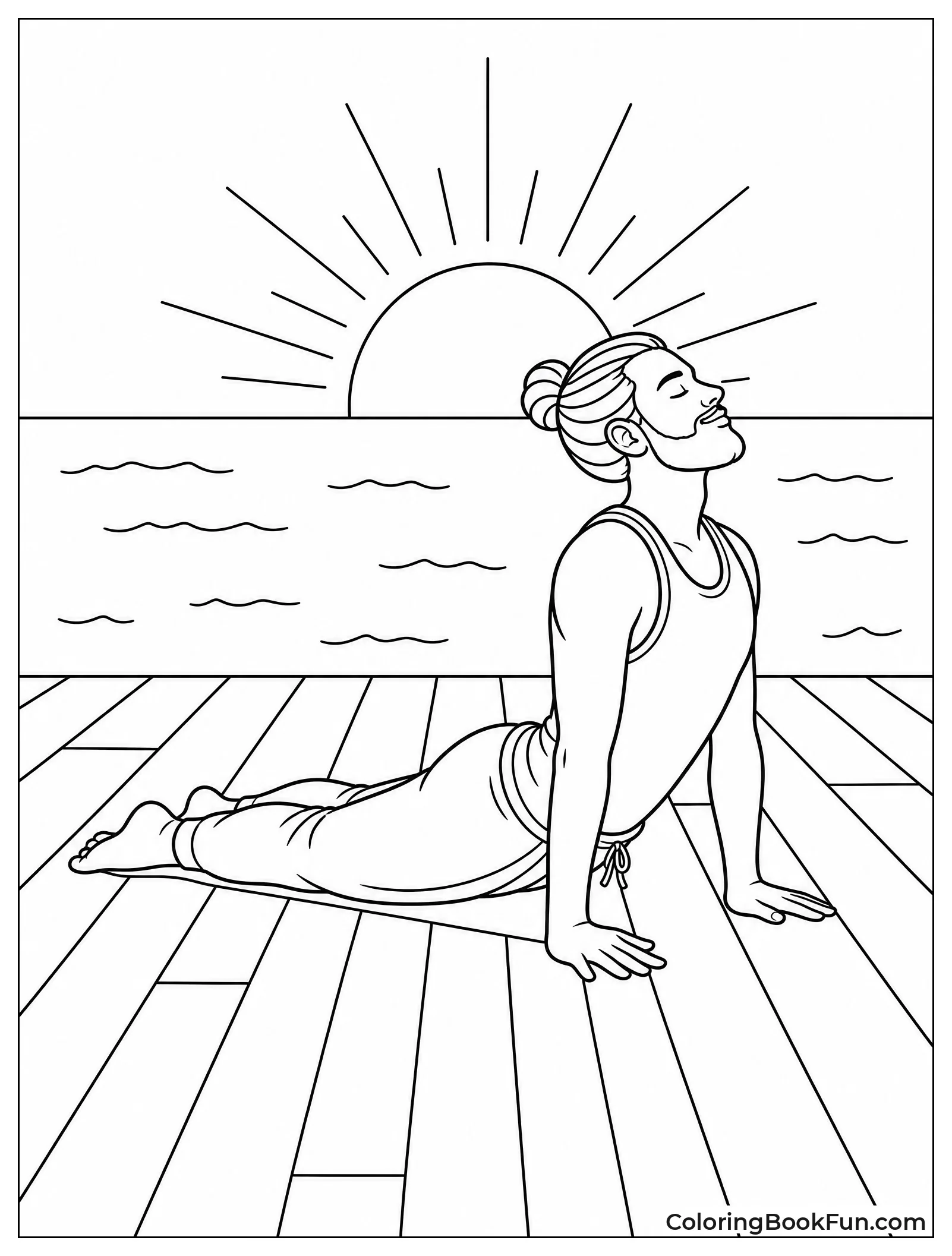 Upward Dog at Ocean Sunrise