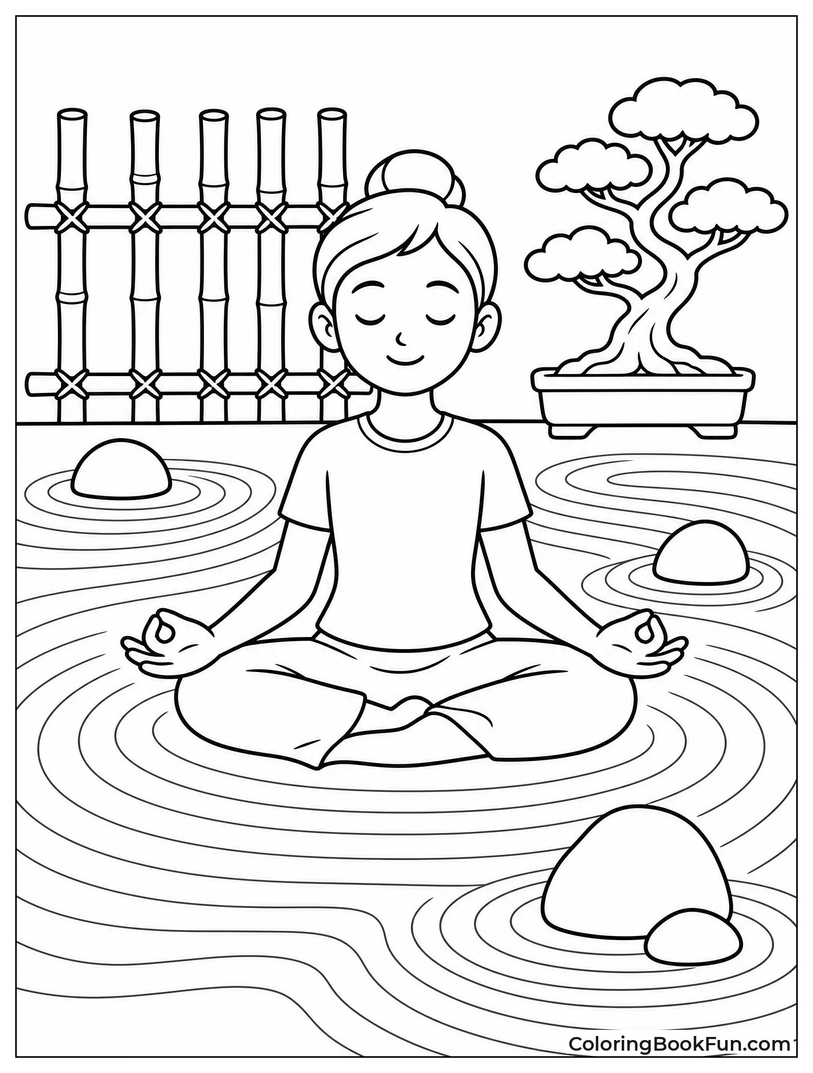 Person Meditating in Zen Garden