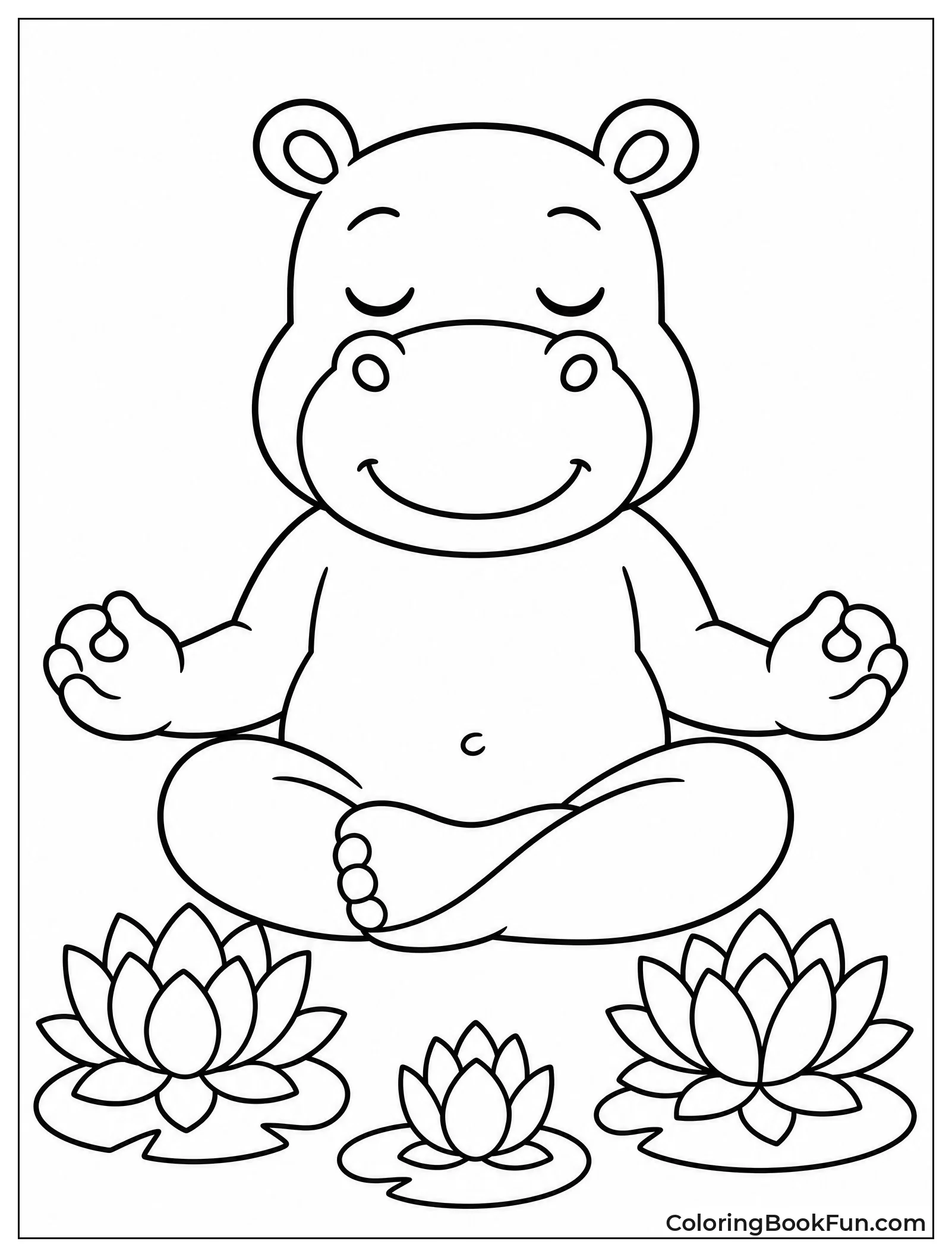 Hippo Meditating with Lotus Flowers