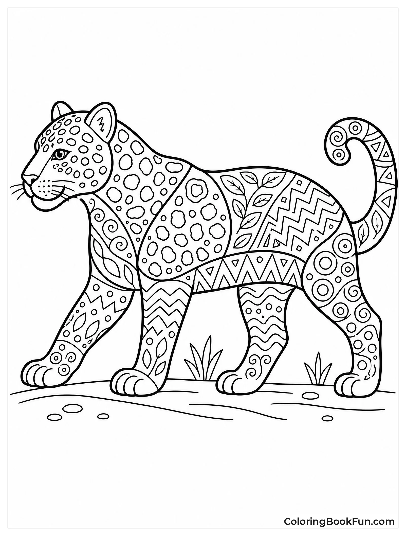 Jaguar Filled with Zentangle Shapes