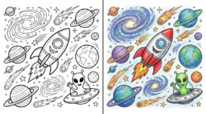 space coloring pages