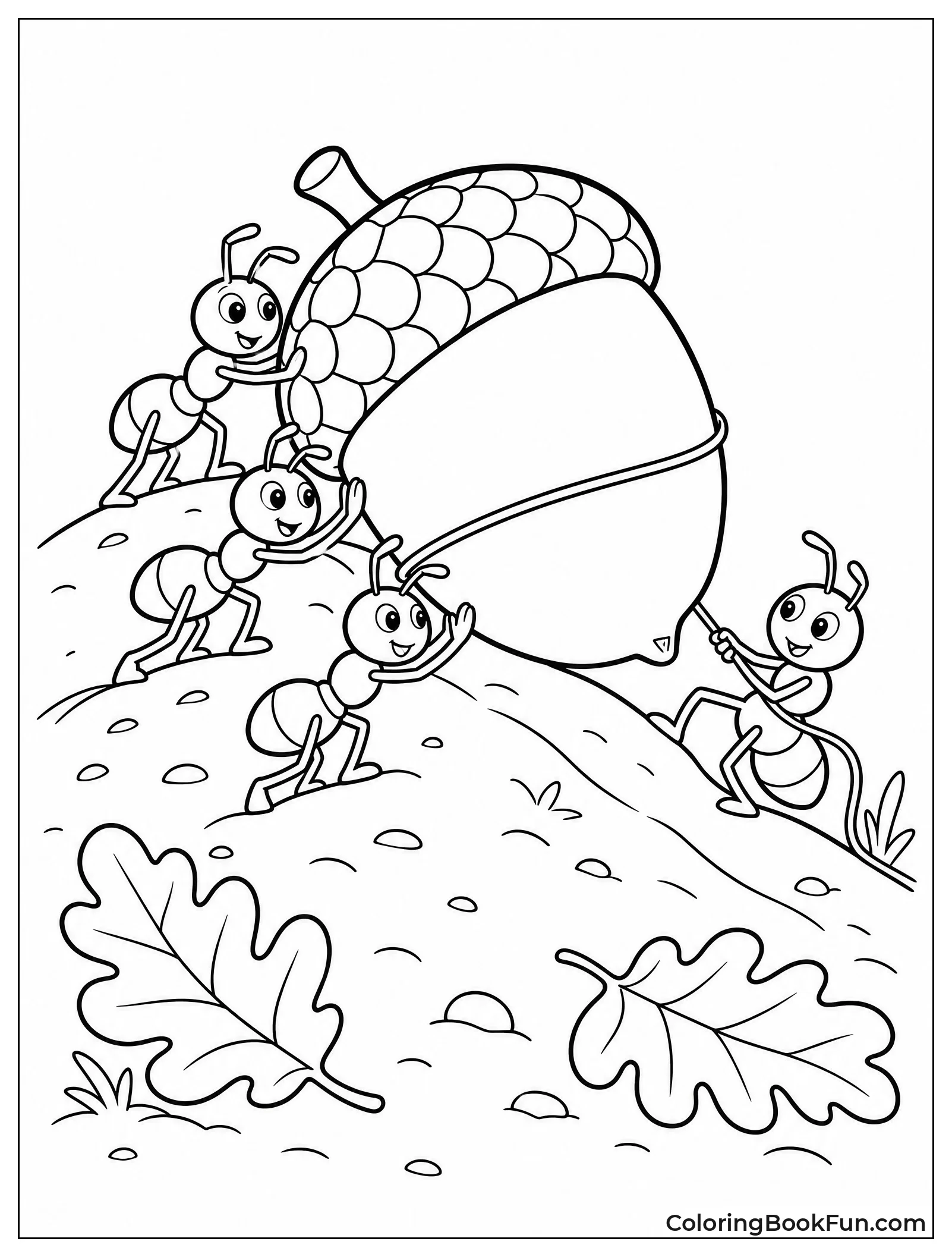 Ants Roll Giant Acorn Uphill