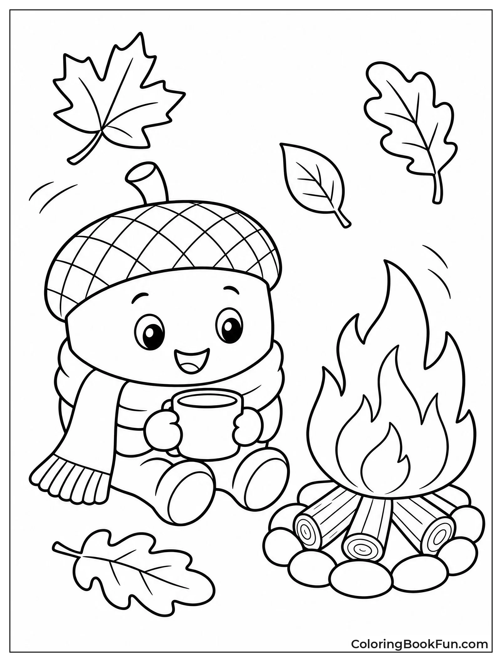 Acorn Sits By Campfire
