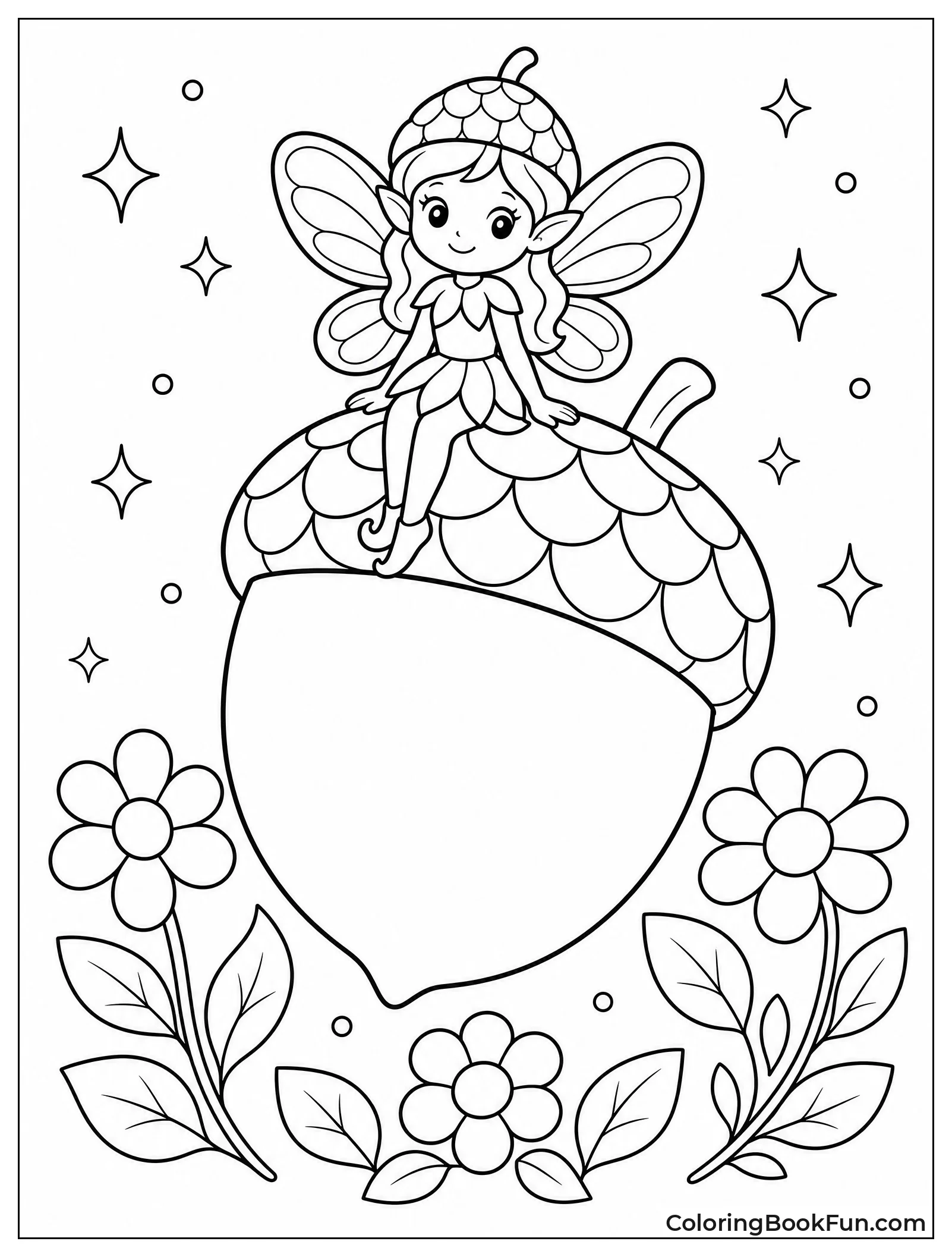 Acorn Fairy Sits In Meadow