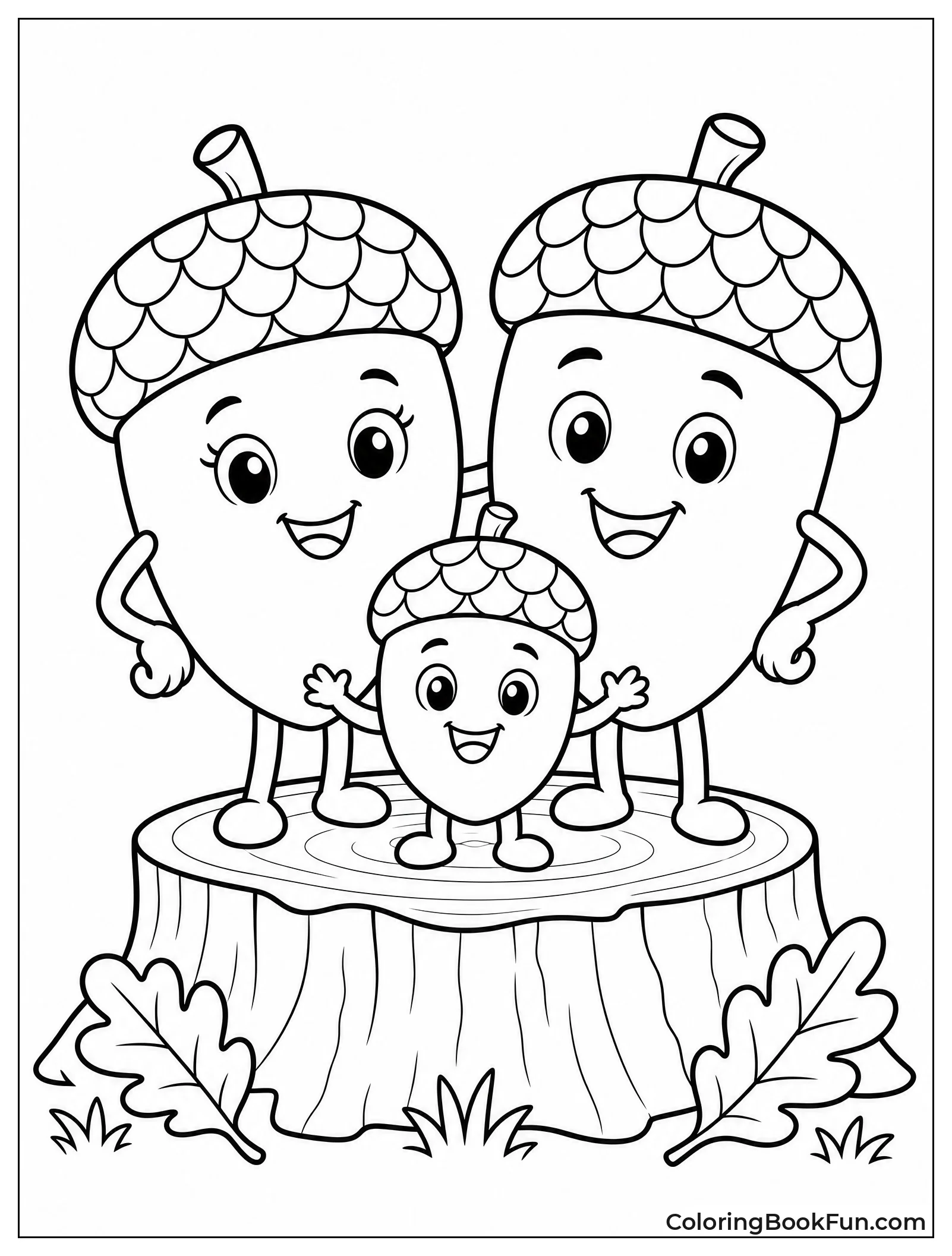 Acorn Family Poses On Stump