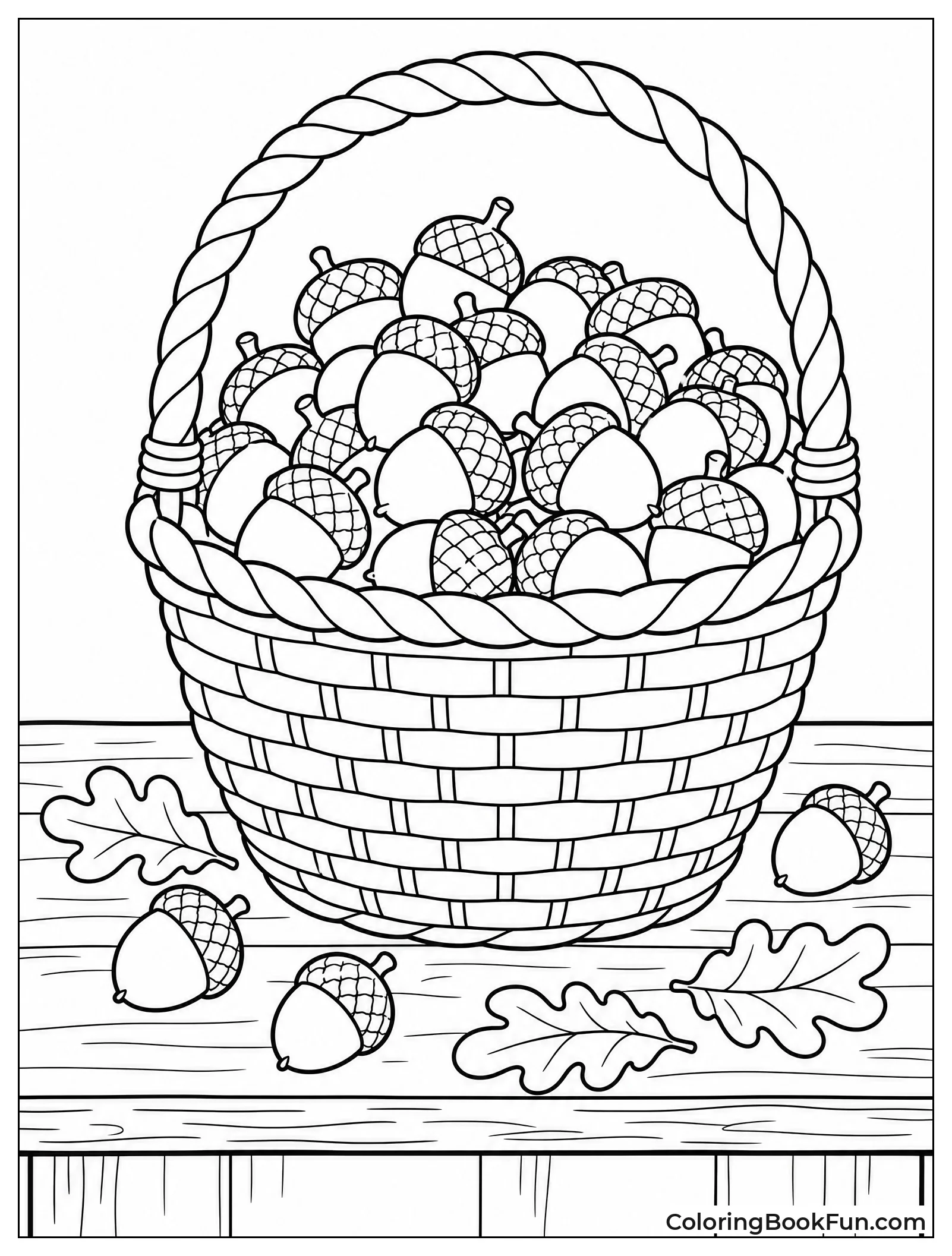 Rustic Basket Full Of Acorns
