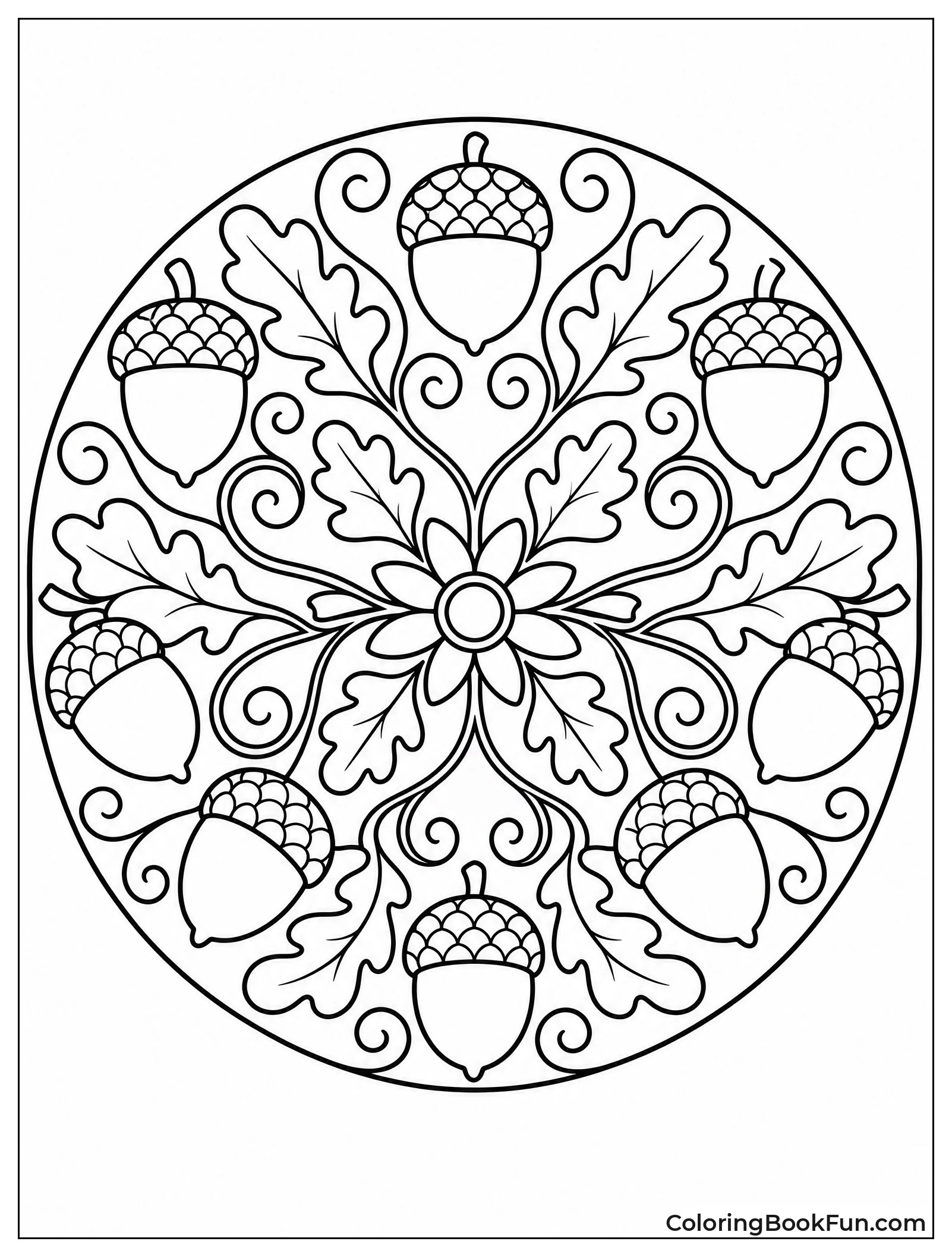 Mandala Made With Acorns And Leaves