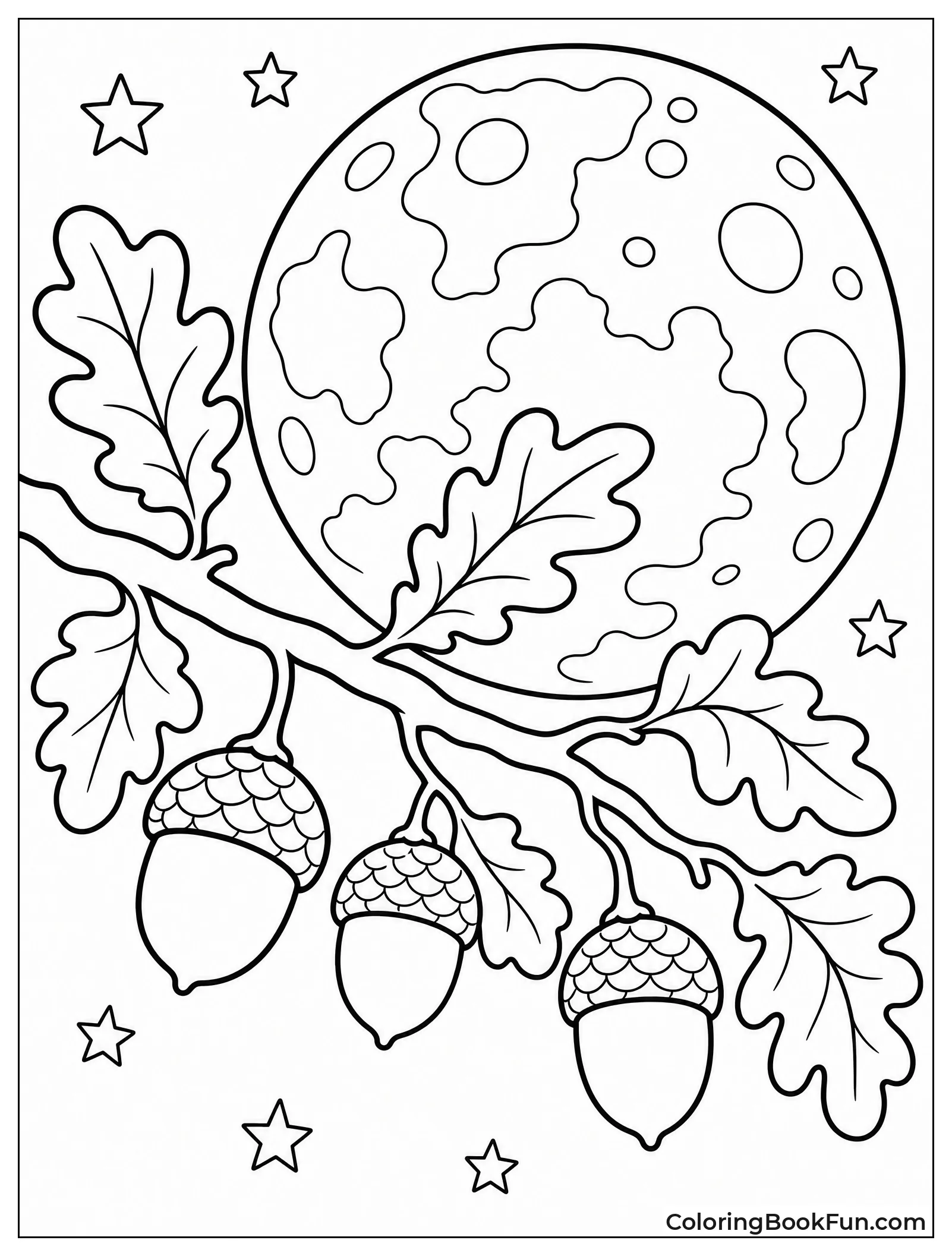 Acorns Silhouetted Against Full Moon