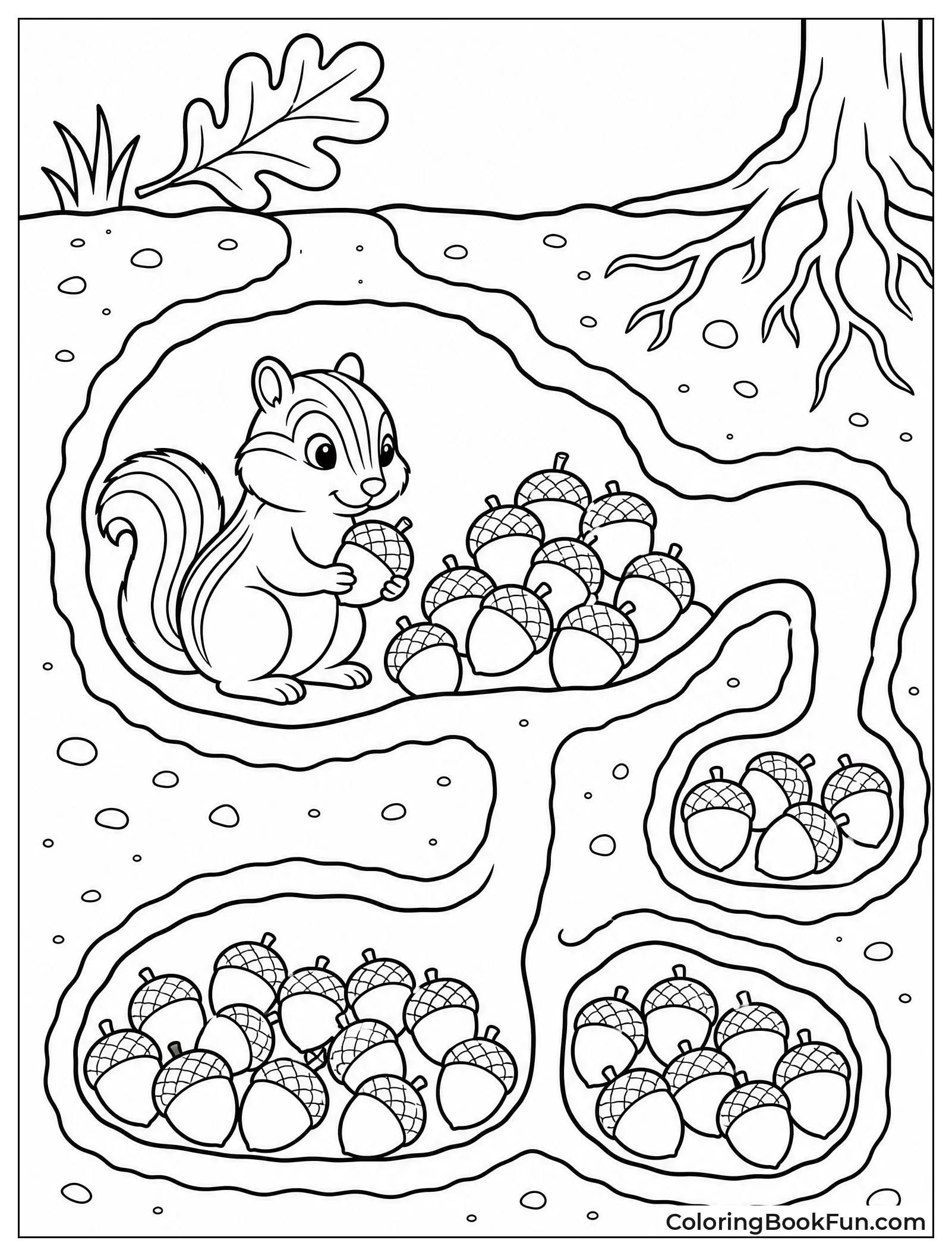 Chipmunk Stores Acorns In Burrow